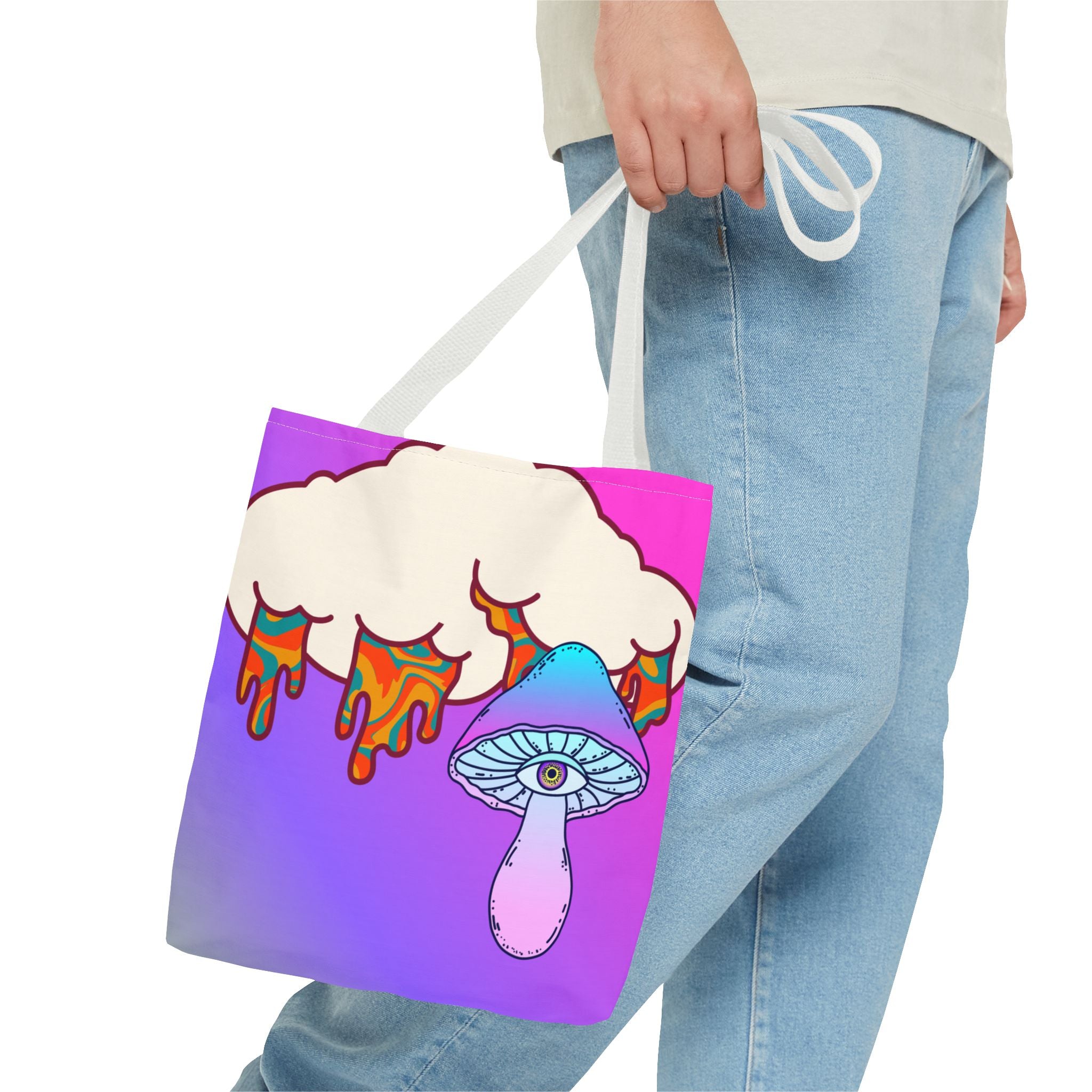 🍄☁️ 70s Trippy Cloud & Mushroom Tote Bag 🌈✨