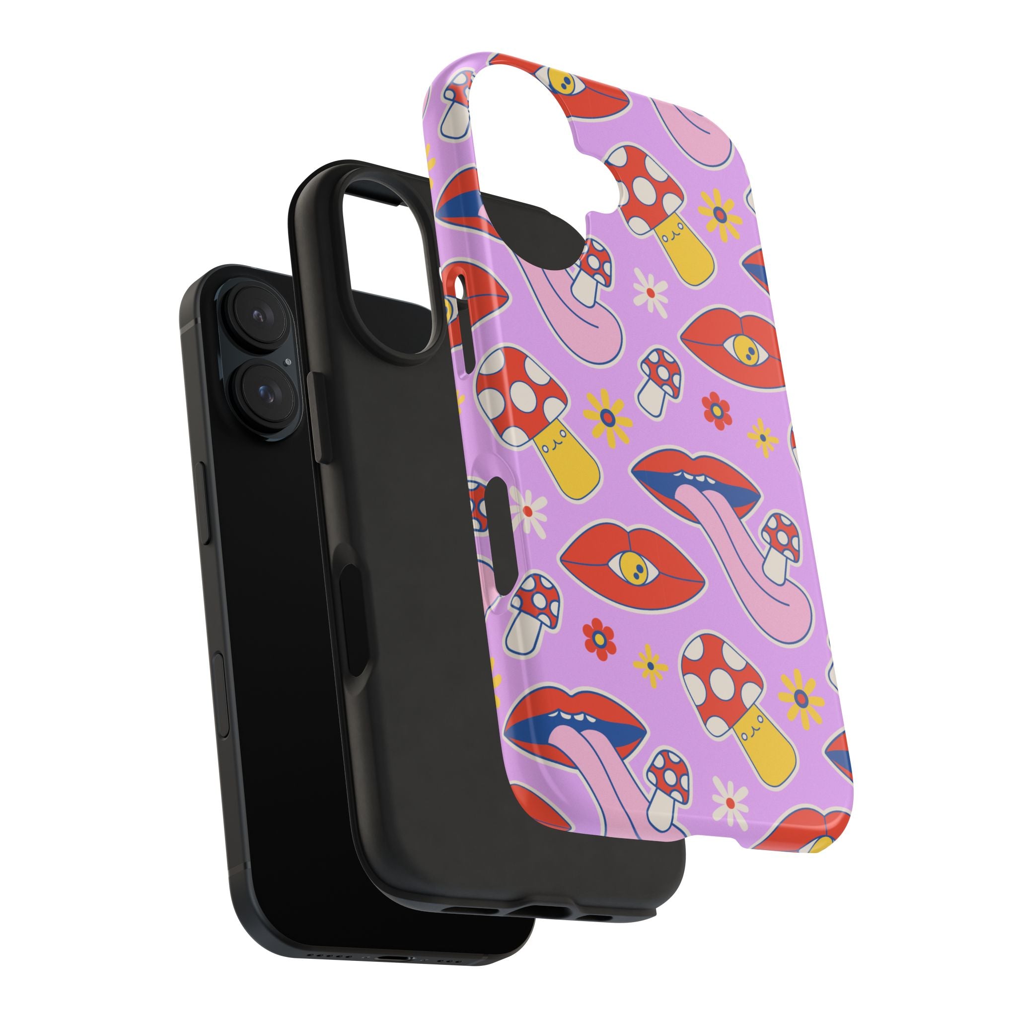 70s Lips Mushrooms Flower Power Purple Phone Case 💜🍄🌼