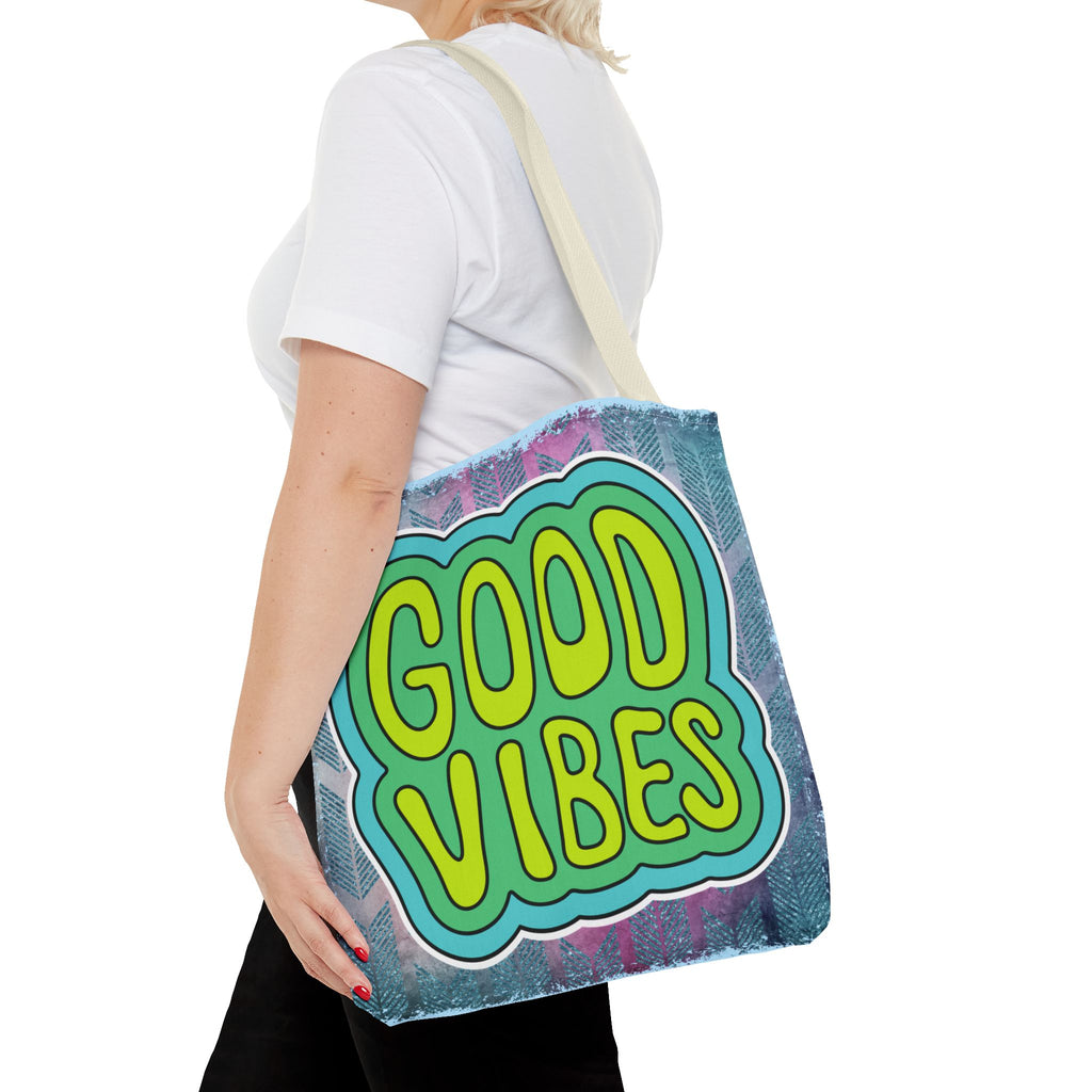 💚 70s Good Vibes Green & Blue Retro Throwback Tote Bag