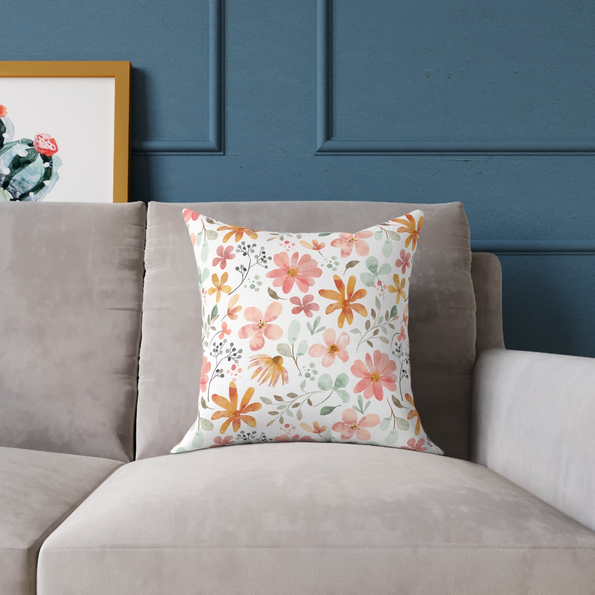 Time Hopping 50s Floral Canvas Pillow, Decorative Throw Pillow, Cozy Home Decor