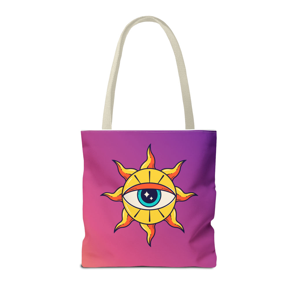 🌞👁️ 70s All-Seeing Eye Sun Design Tote Bag ✨🌿