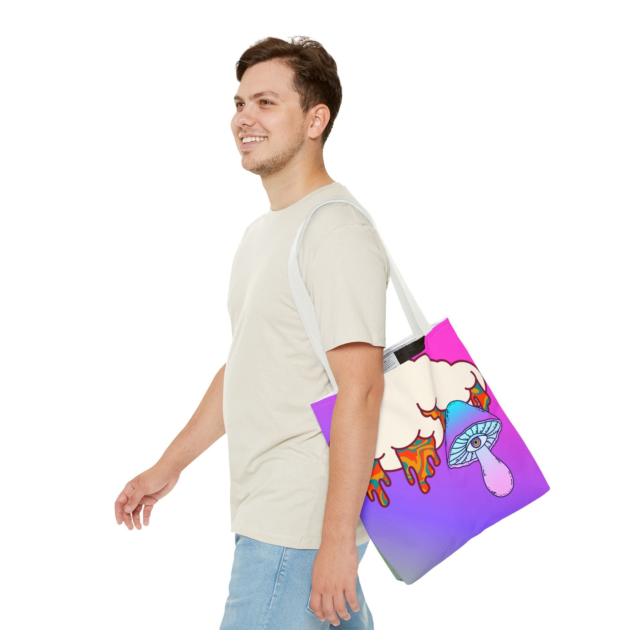 🍄☁️ 70s Trippy Cloud & Mushroom Tote Bag 🌈✨