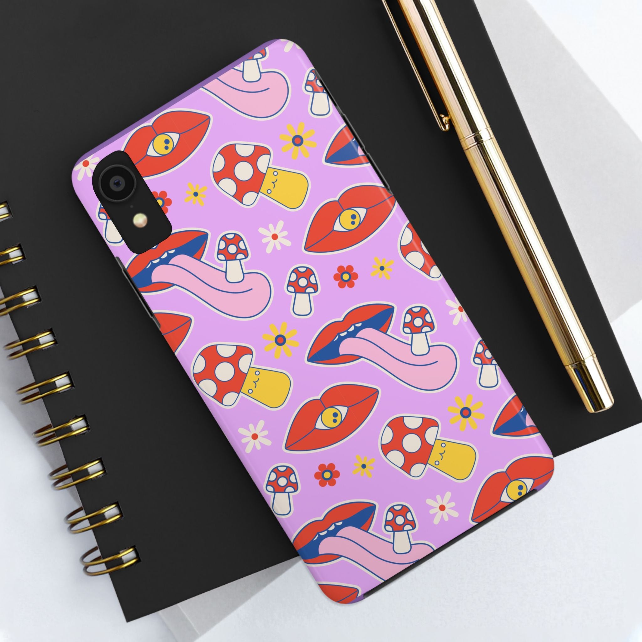 70s Lips Mushrooms Flower Power Purple Phone Case 💜🍄🌼
