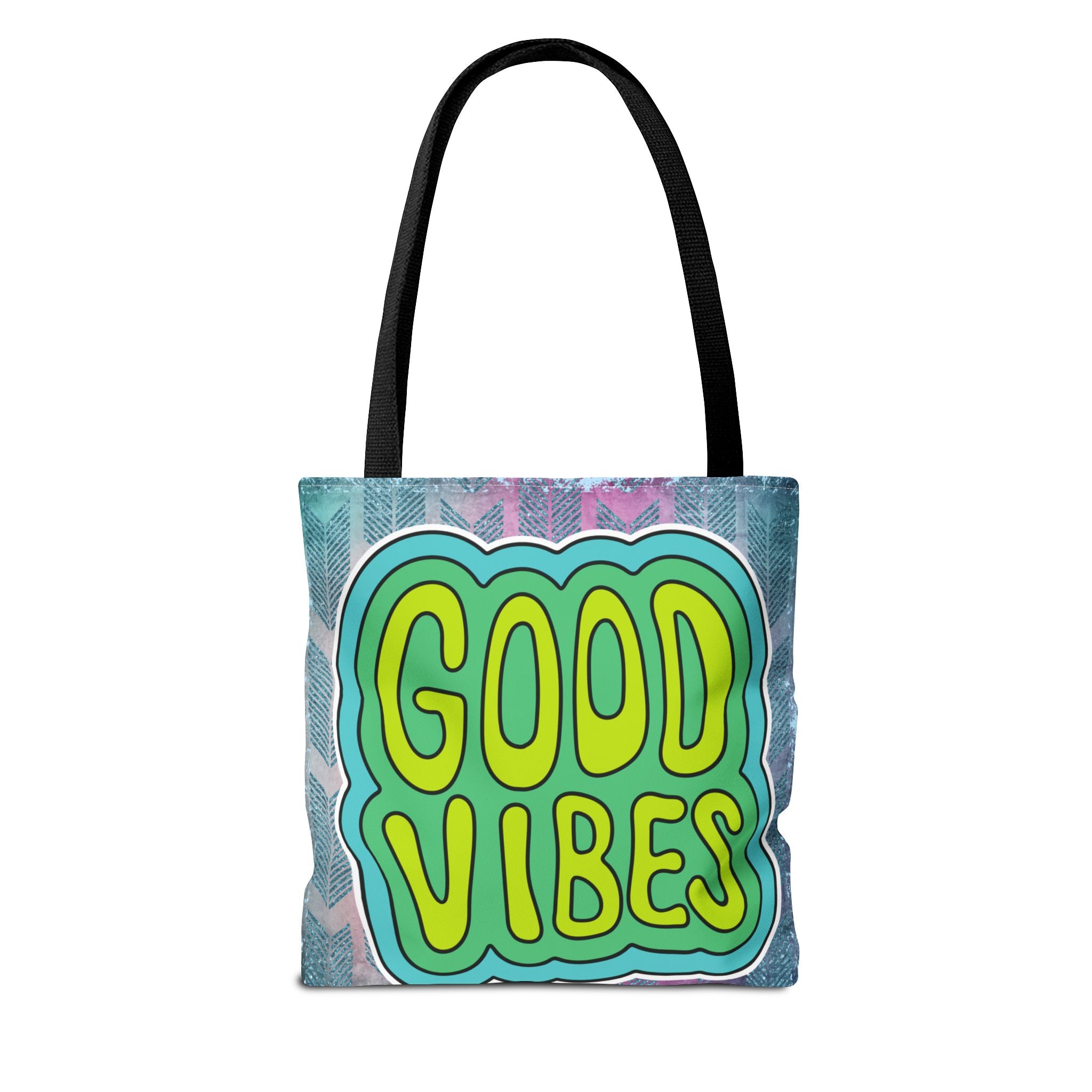 💚 70s Good Vibes Green & Blue Retro Throwback Tote Bag