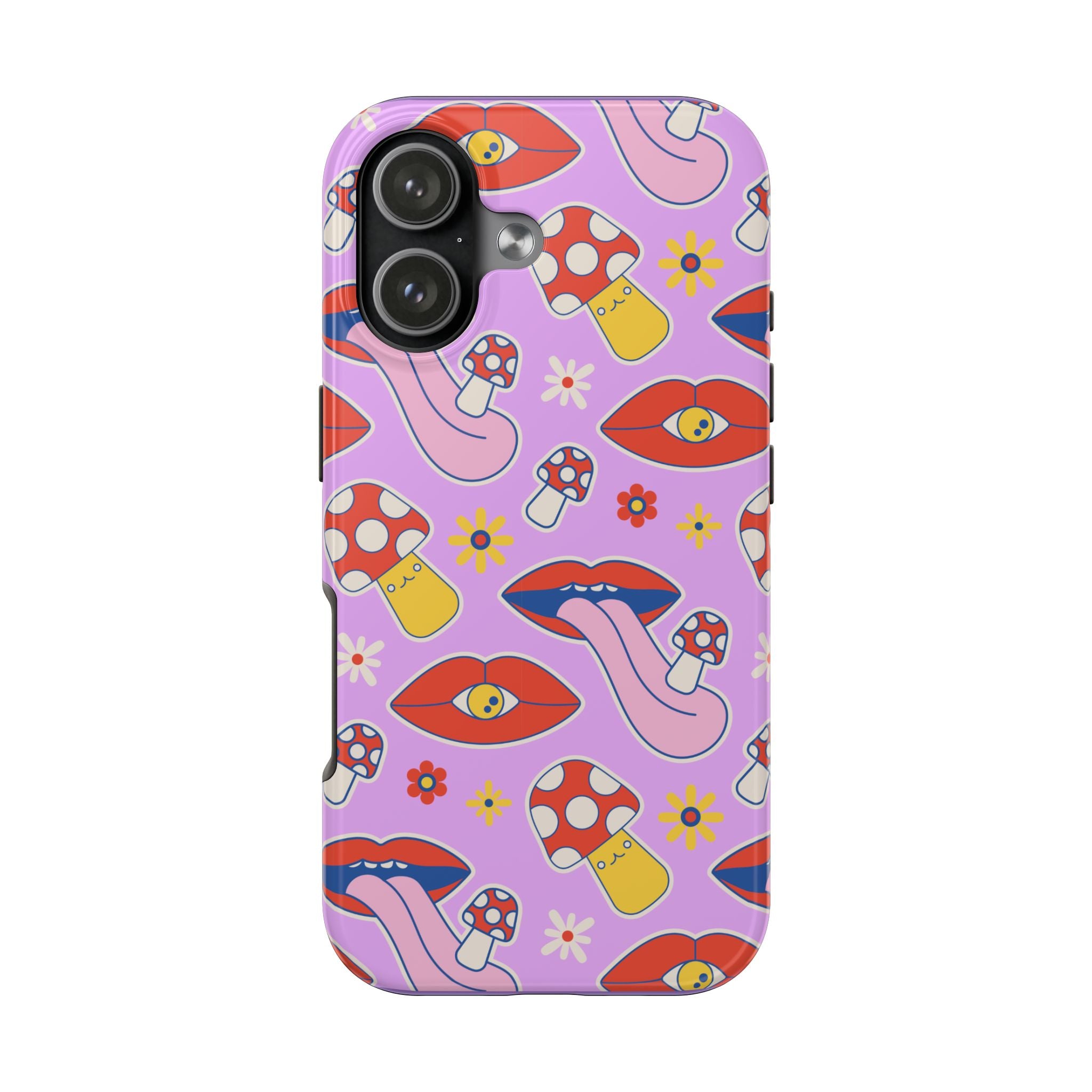 70s Lips Mushrooms Flower Power Purple Phone Case 💜🍄🌼