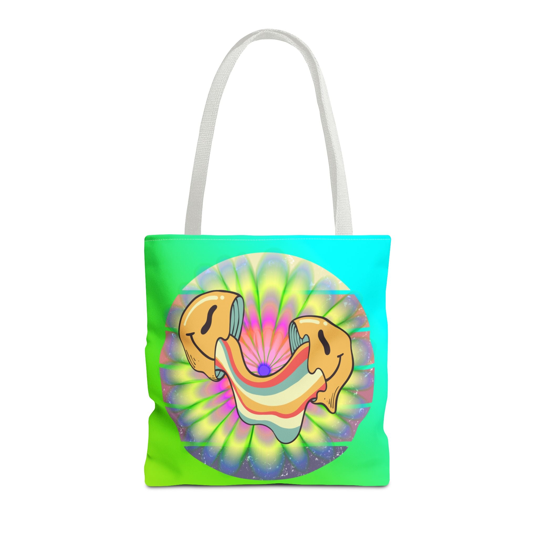 😊🌈 70s Trippy Psychedelic Smiley Tie-Dye Tote Bag ✨🍄