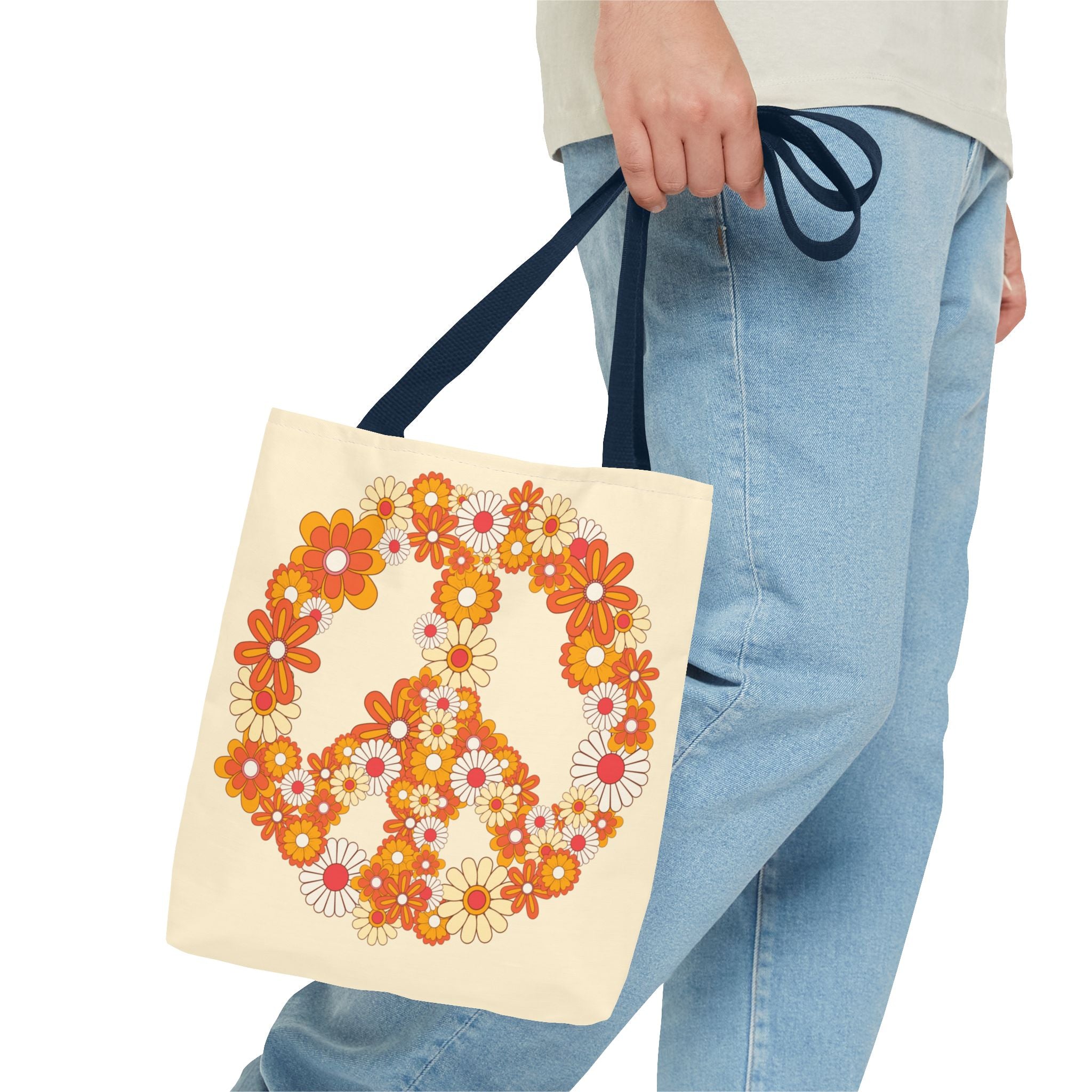 ✌️ 70s Floral Hippie Peace Sign Tote Bag