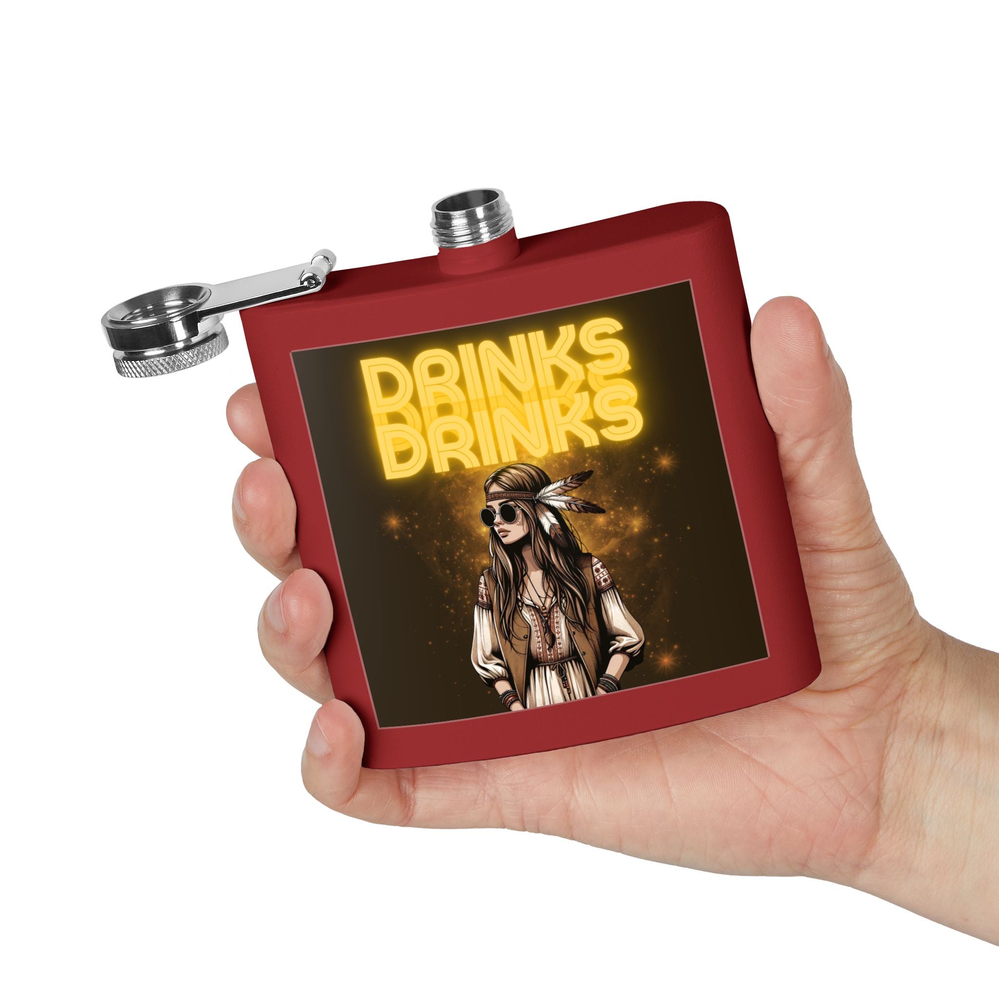 Drinks Drinks Drinks – Hippie Woman Vintage Flask