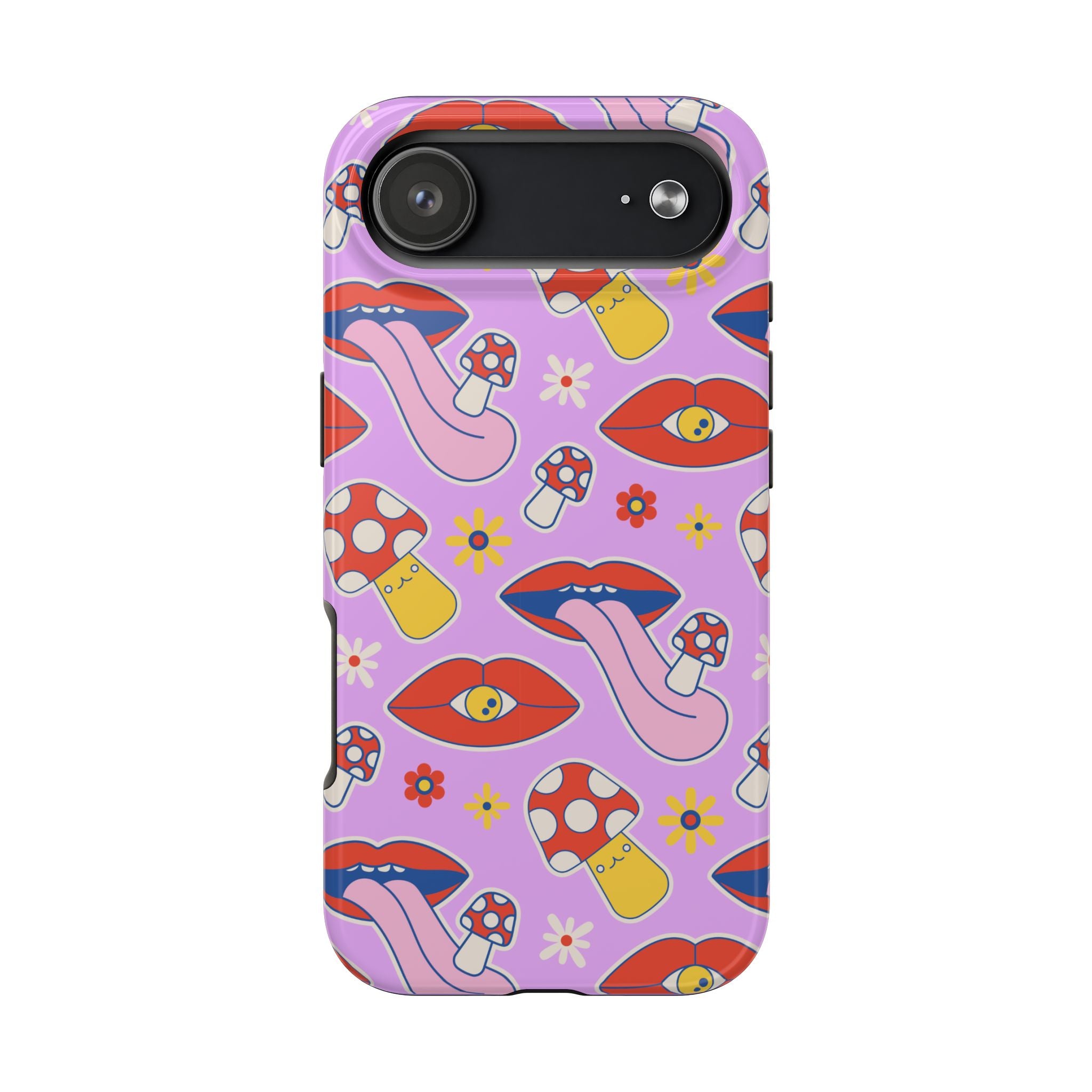 70s Lips Mushrooms Flower Power Purple Phone Case 💜🍄🌼