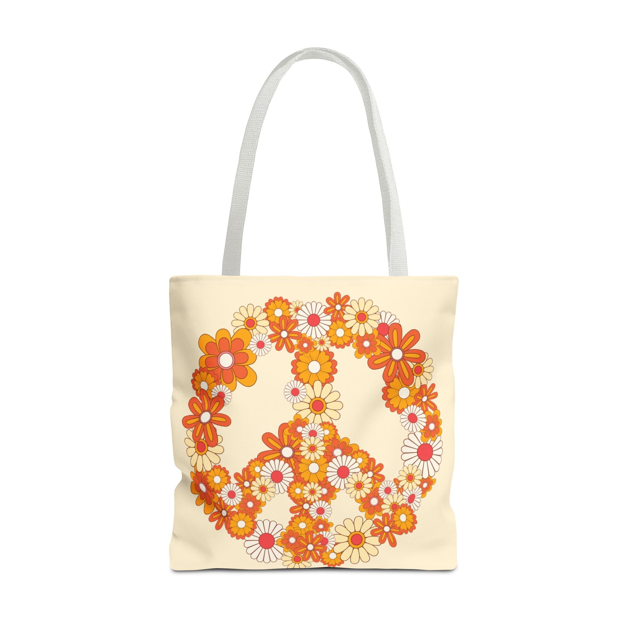 ✌️ 70s Floral Hippie Peace Sign Tote Bag