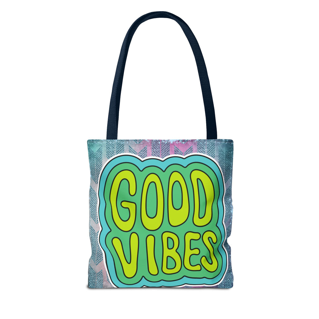 💚 70s Good Vibes Green & Blue Retro Throwback Tote Bag