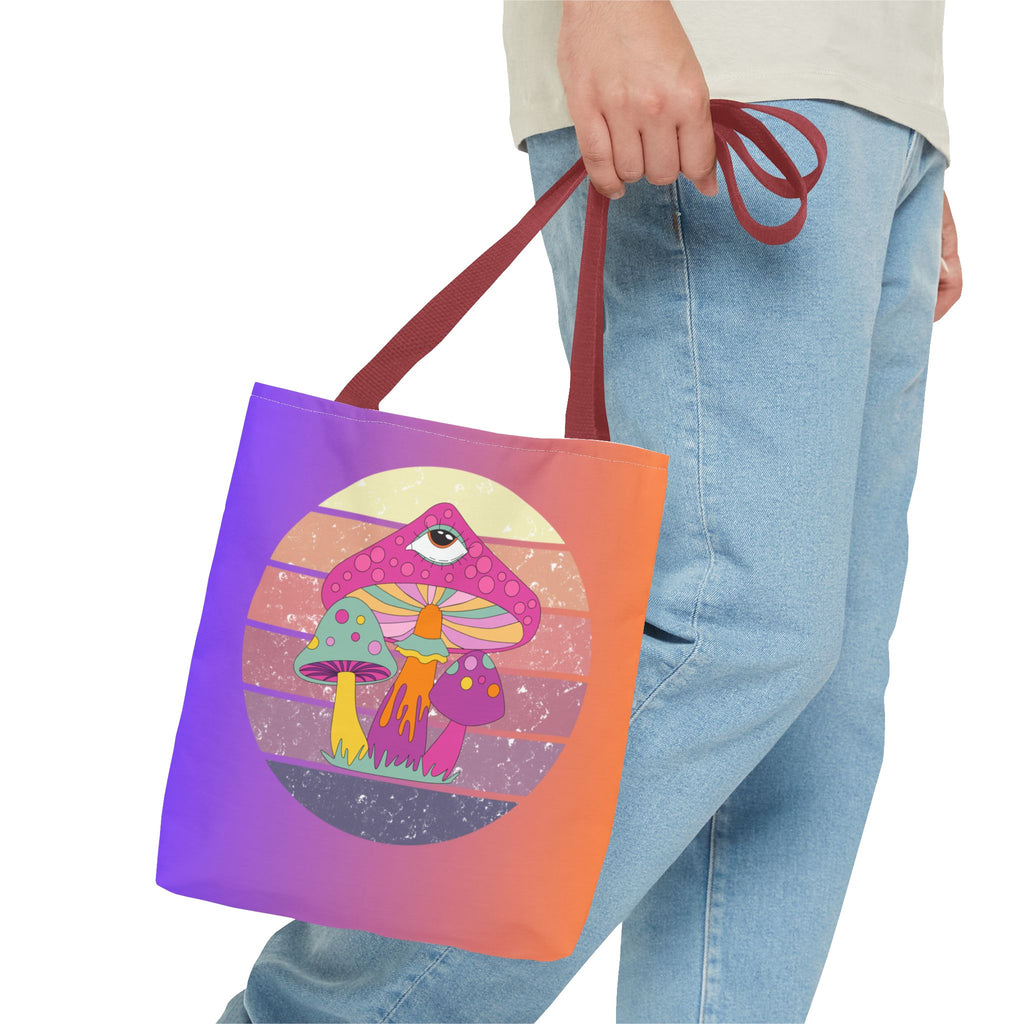 🍄🎶 70s Trippy Mushroom Synthwave Tote Bag 🌈✨