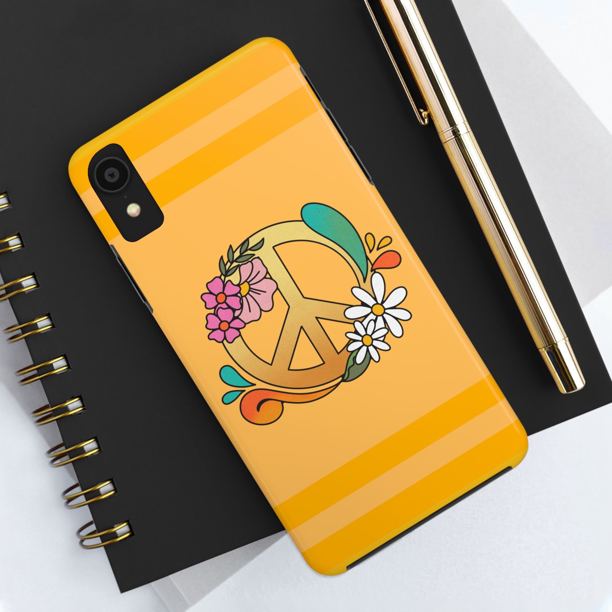 60s–70s Yellow Peace Sign Phone Case ✌️📱