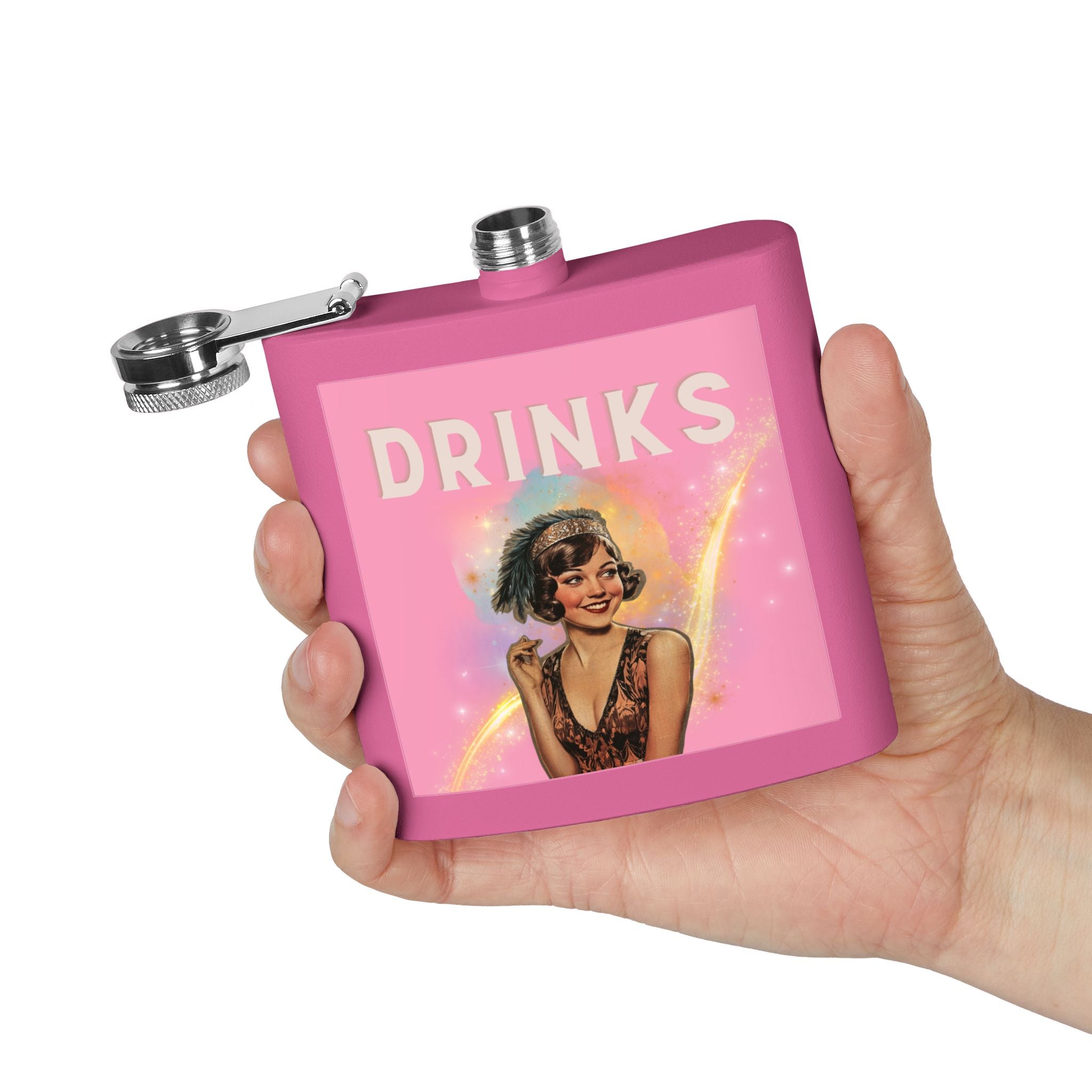 Drinks Pink Flapper Girl Flask