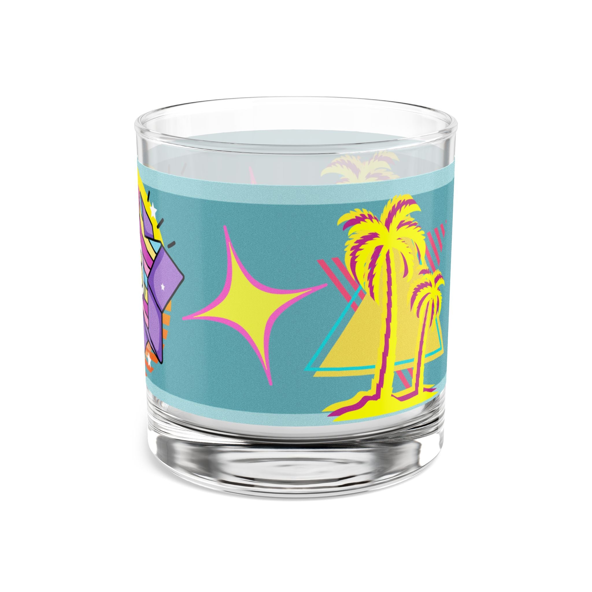 🌴🎉 80s Celebration Miami Palm Trees Glass 🌅✨