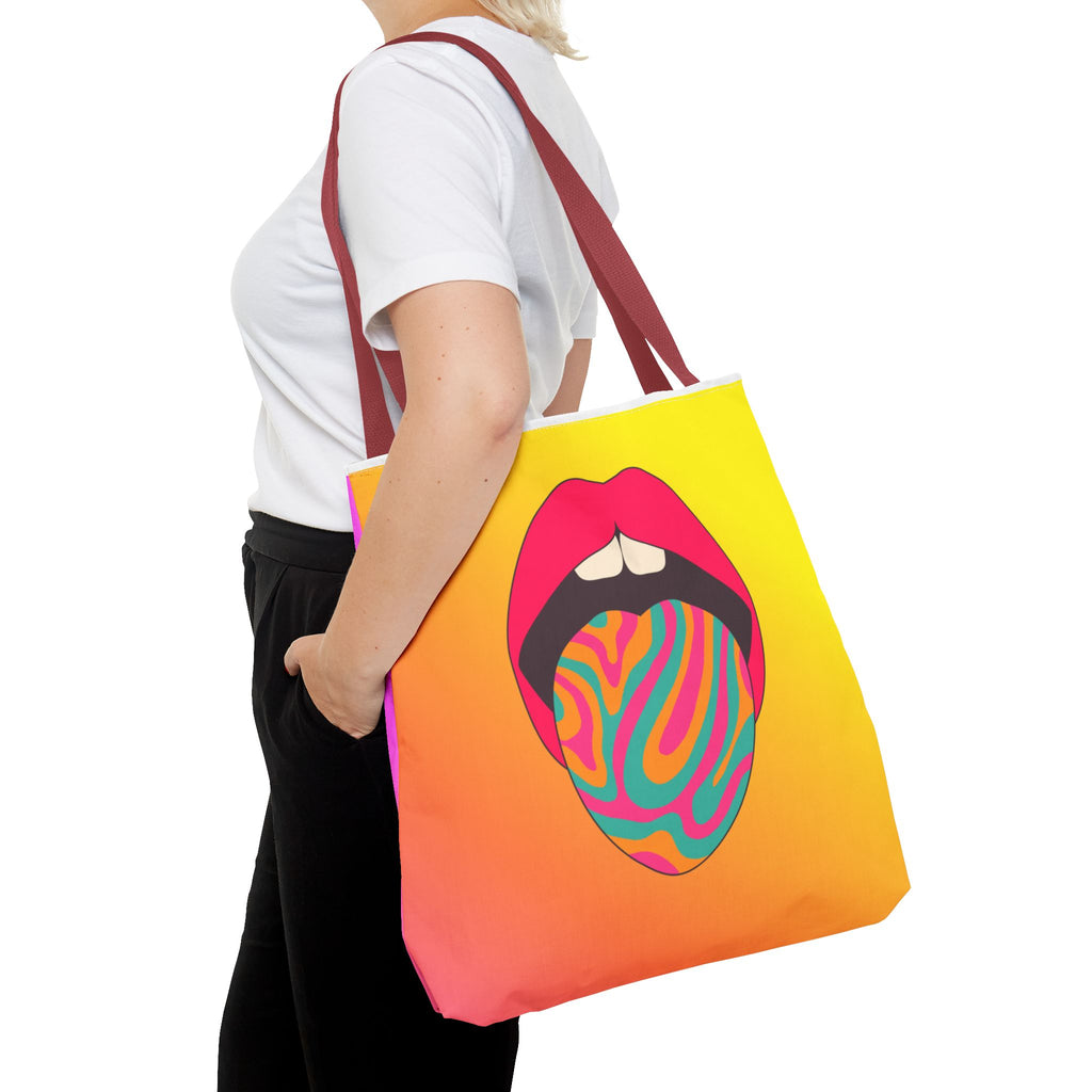 👄🌈 60s–70s Psychedelic Lips & Tongue Tote Bag ✨🍄