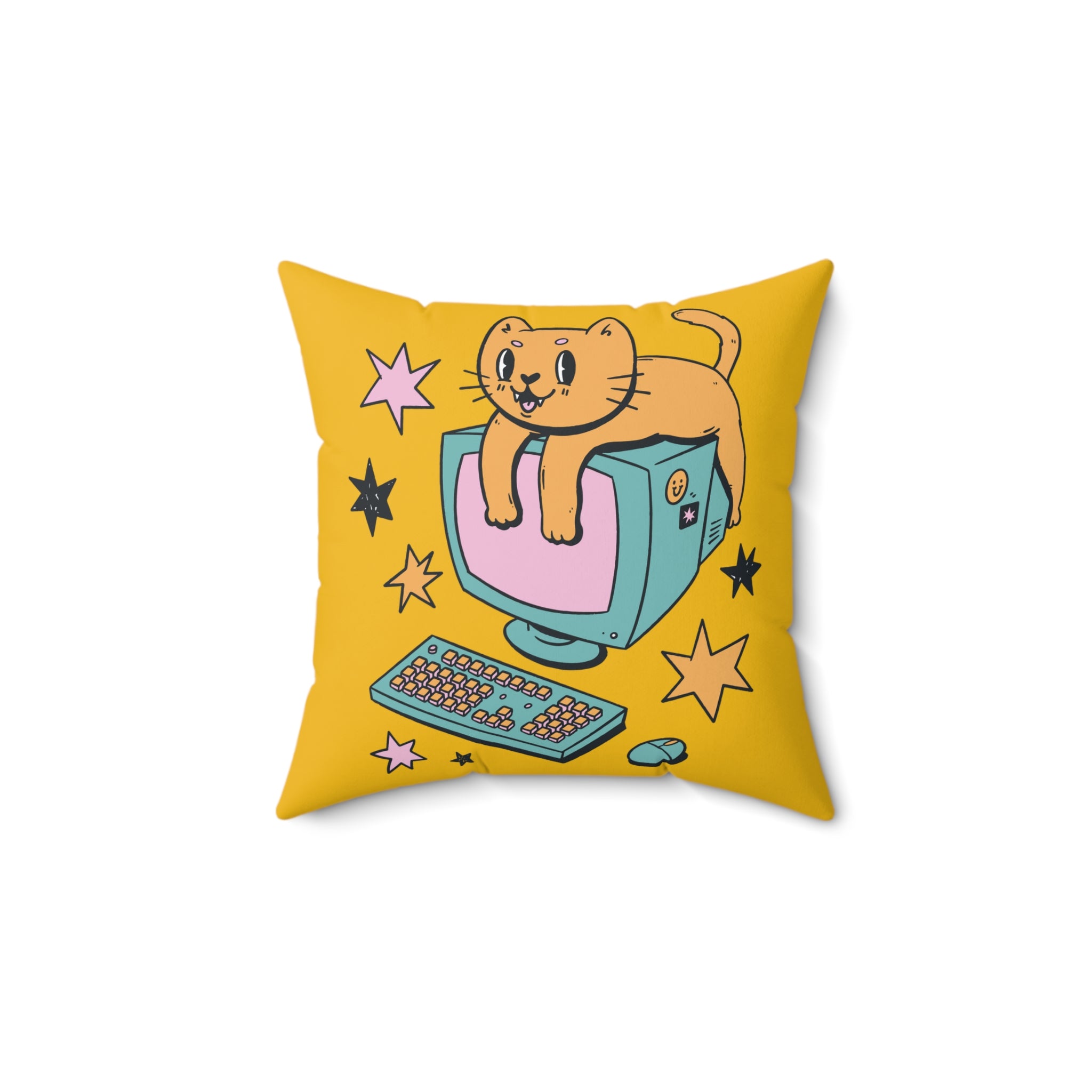 90's Nostalgia Kitty & Computer Pillow