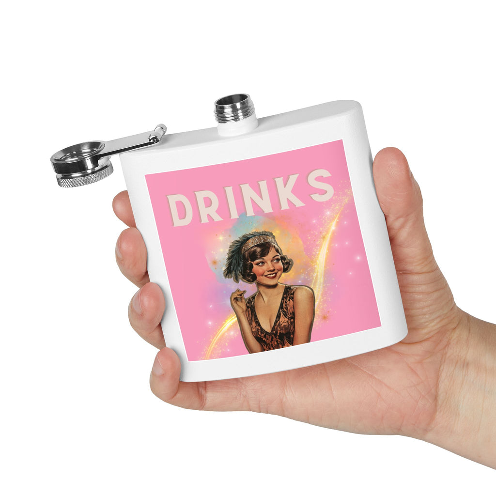 Drinks Pink Flapper Girl Flask