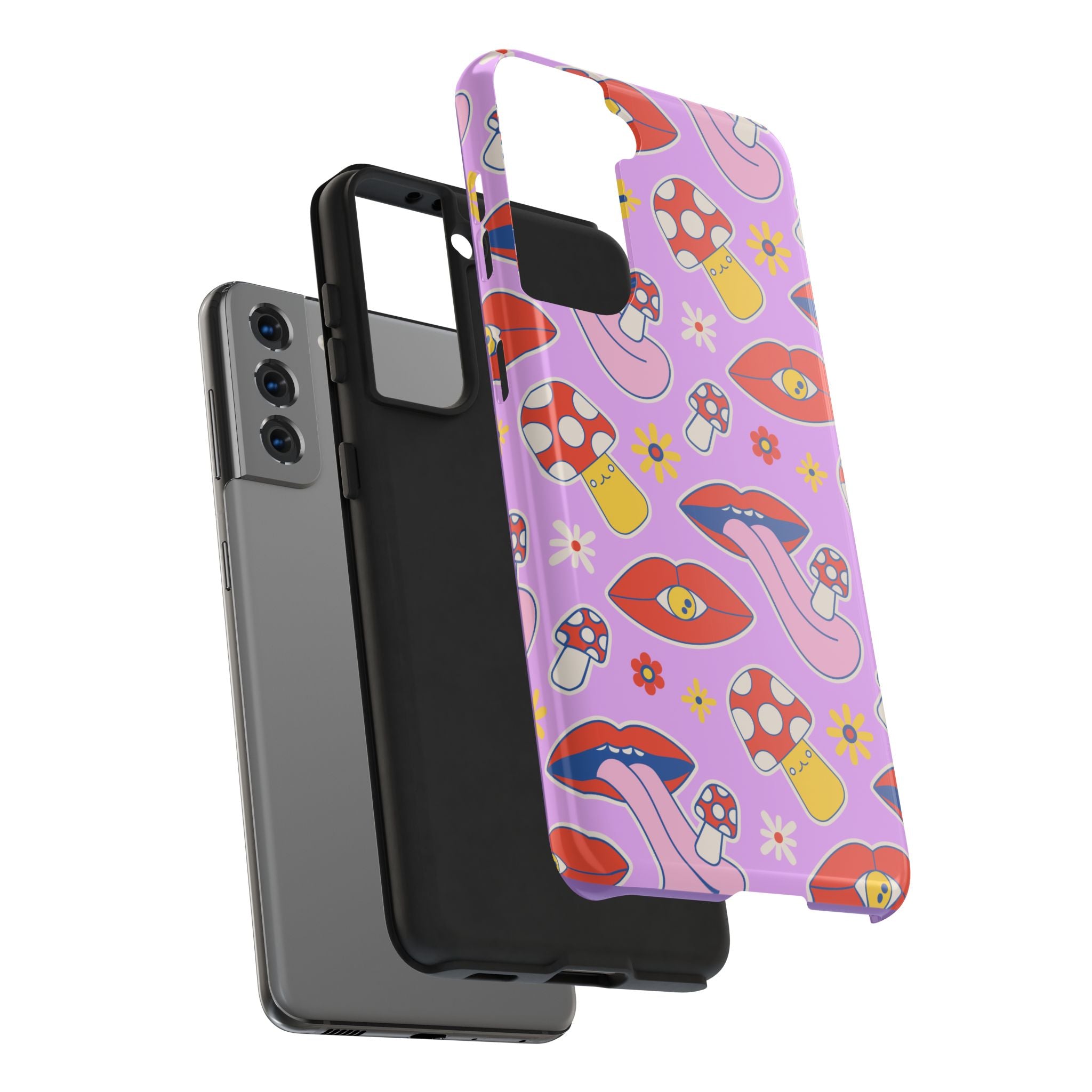 70s Lips Mushrooms Flower Power Purple Phone Case 💜🍄🌼
