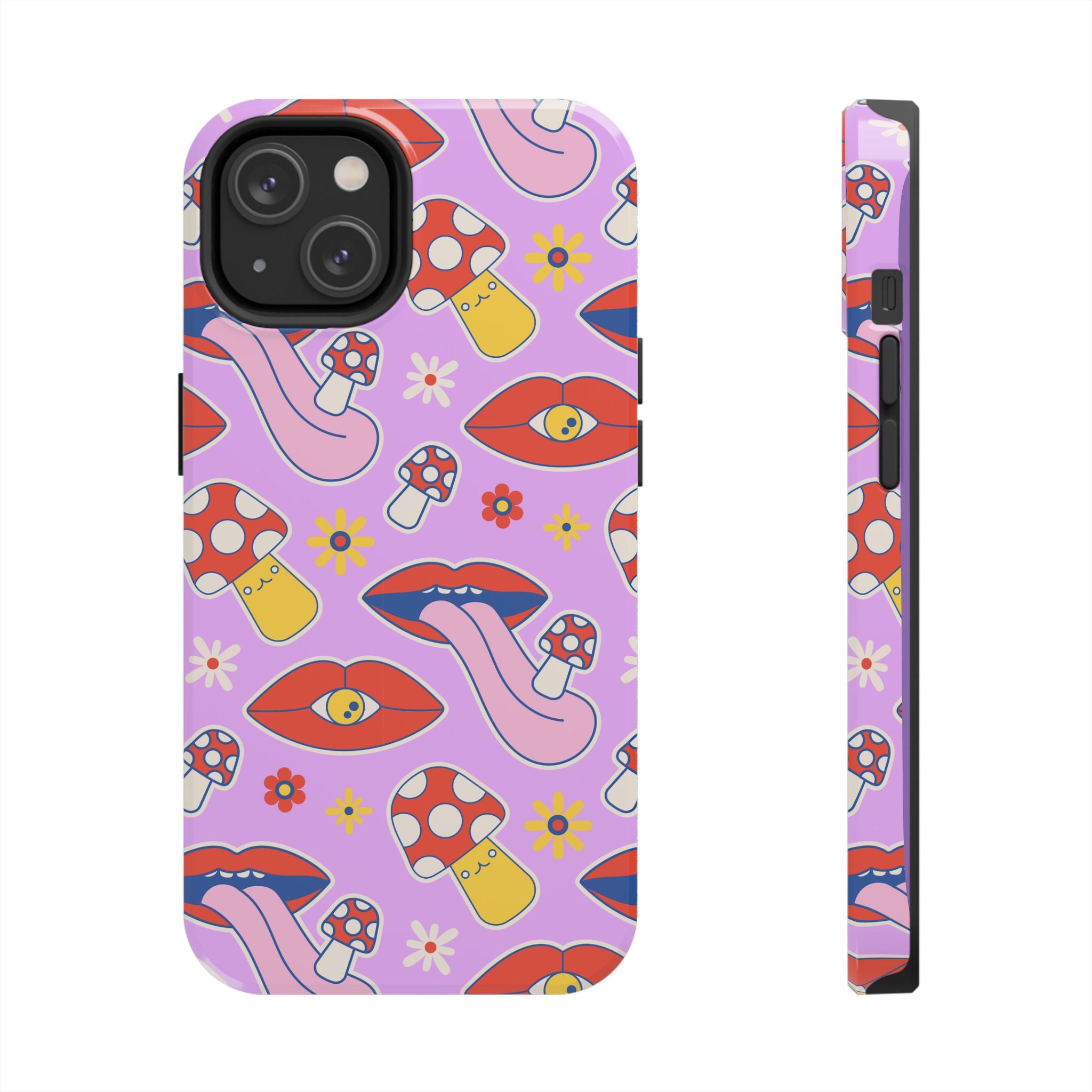 70s Lips Mushrooms Flower Power Purple Phone Case 💜🍄🌼
