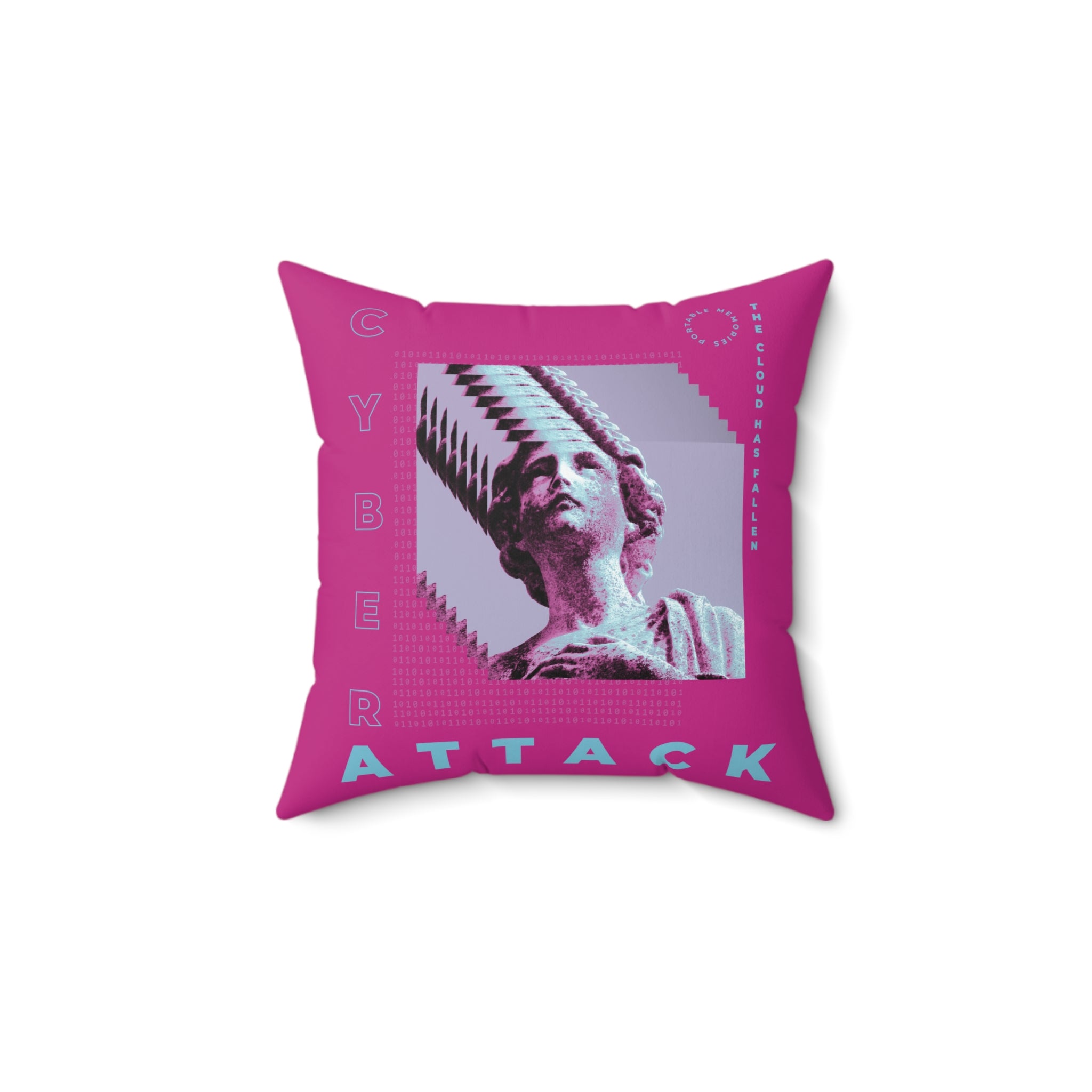 Square Pillow Cyber Attack Y2K Bug Fuschia Teal 90s Y2K Theme