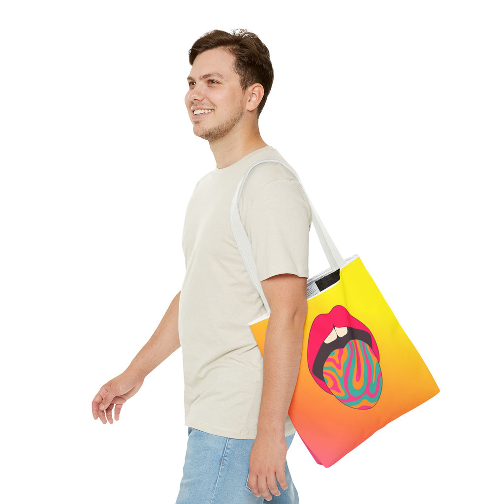 👄🌈 60s–70s Psychedelic Lips & Tongue Tote Bag ✨🍄