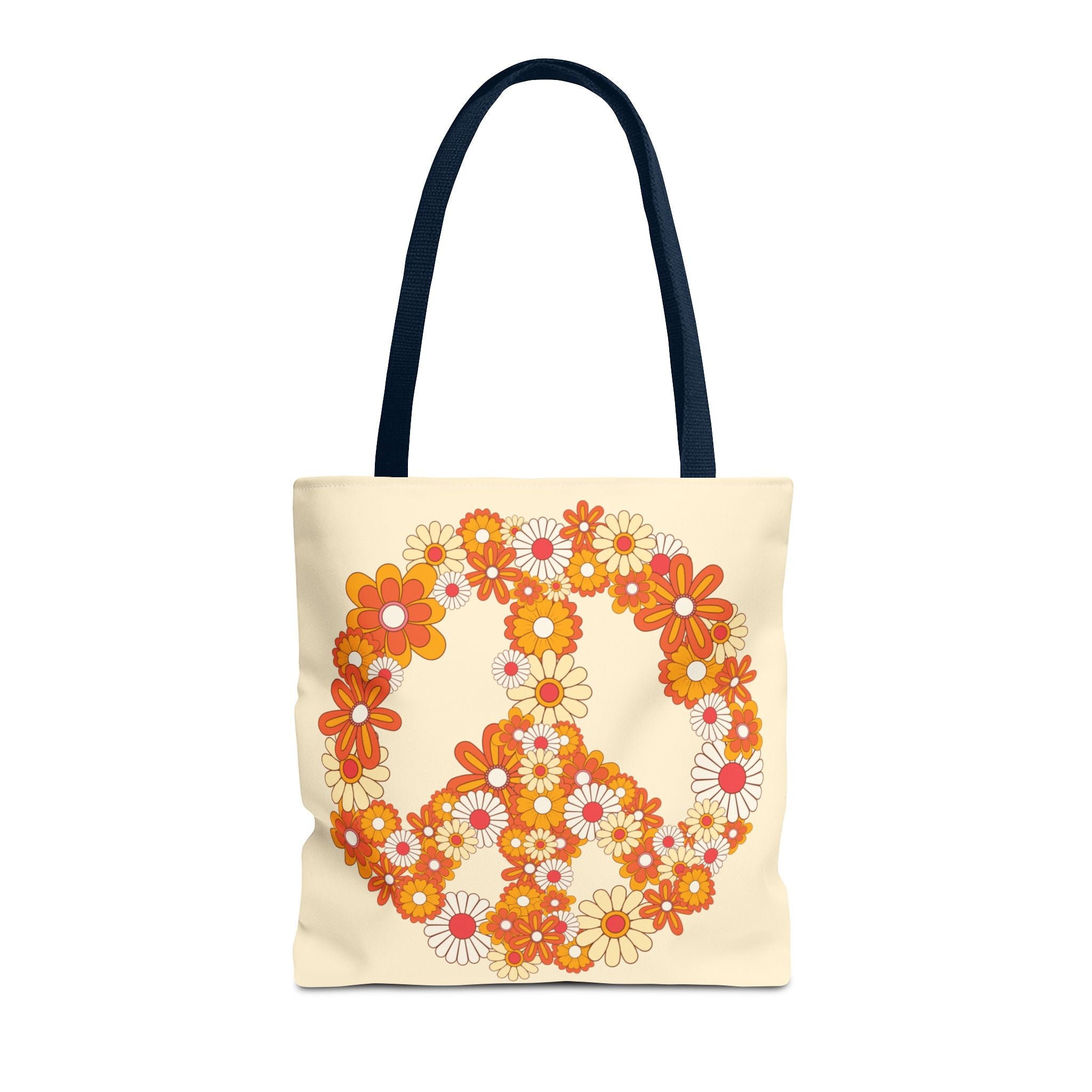 ✌️ 70s Floral Hippie Peace Sign Tote Bag
