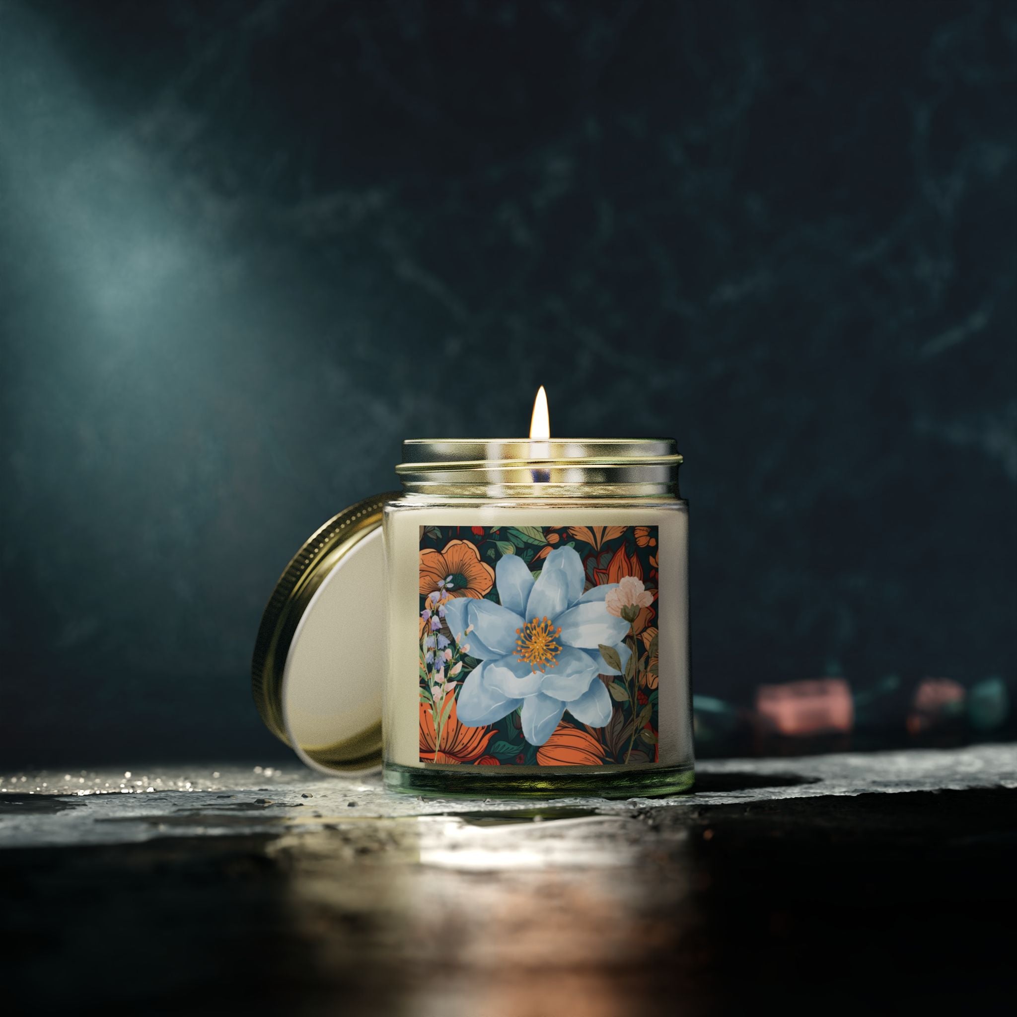 Blue Green Florals Candle 💙🌿🕯️