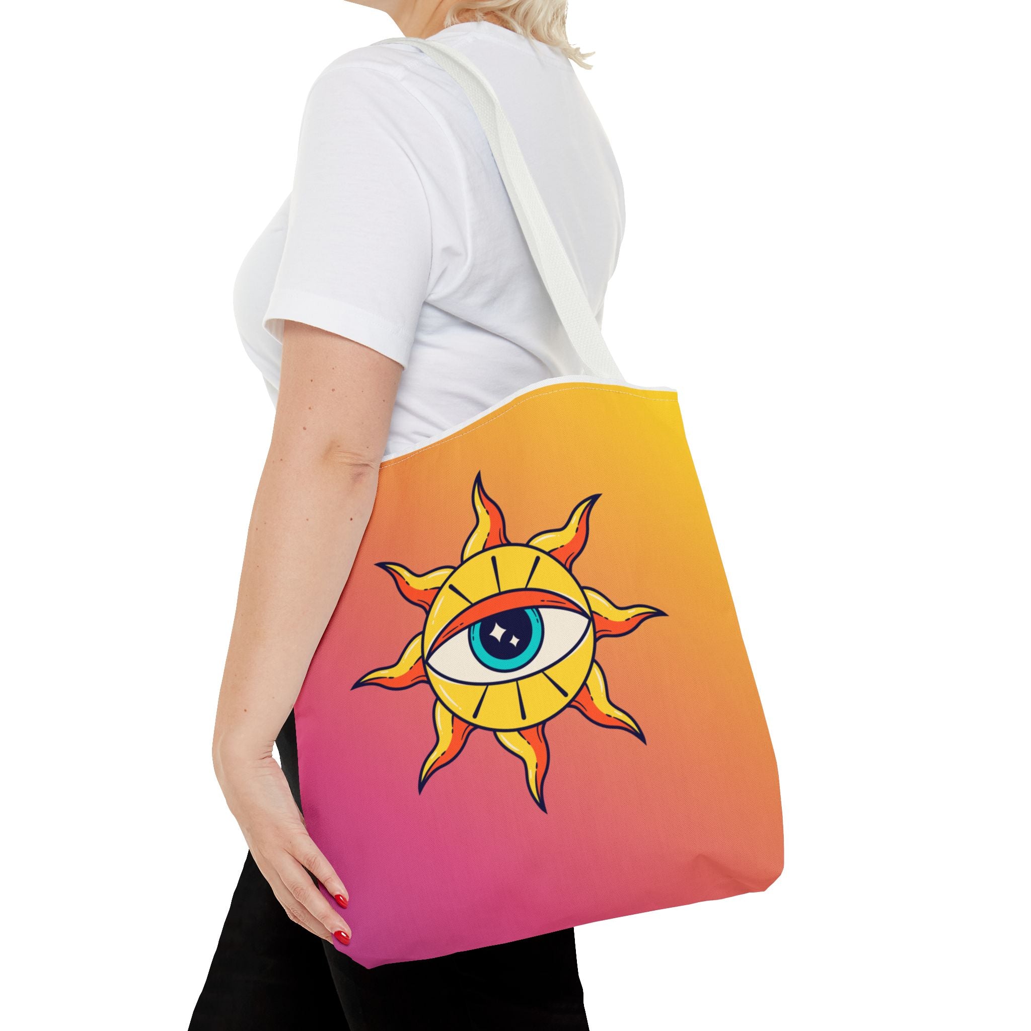 🌞👁️ 70s All-Seeing Eye Sun Design Tote Bag ✨🌿