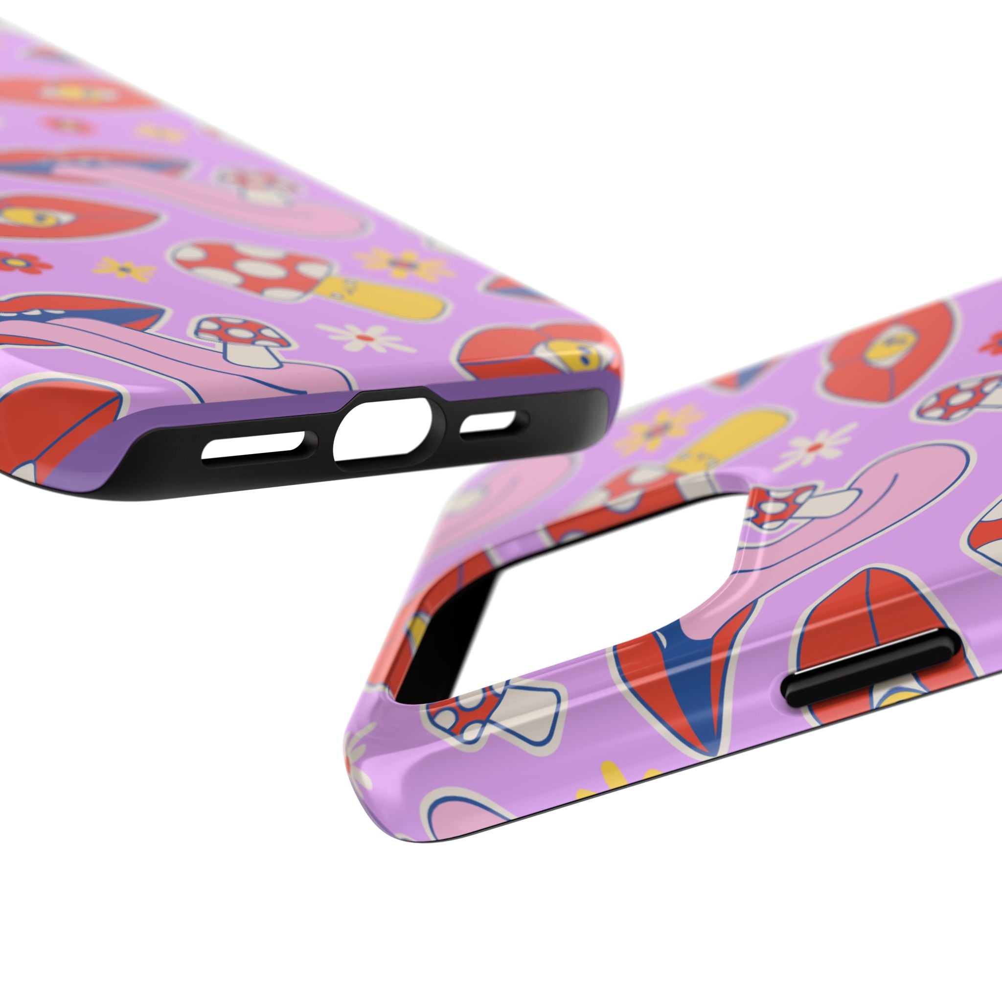 70s Lips Mushrooms Flower Power Purple Phone Case 💜🍄🌼