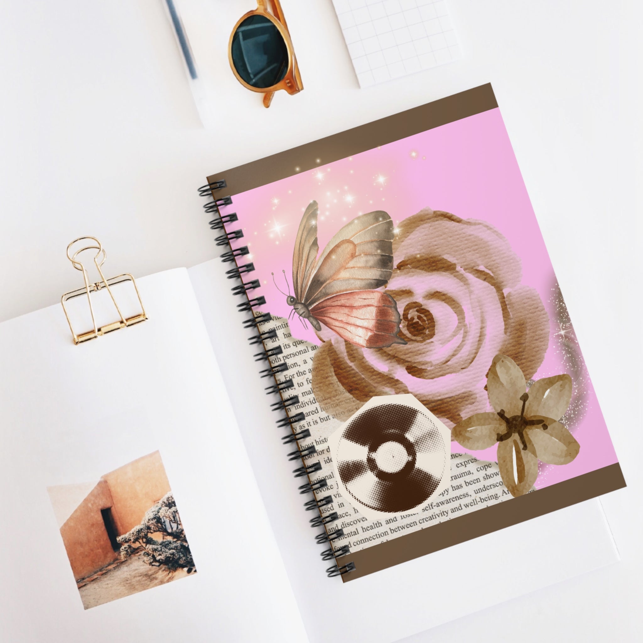 🦋🌸 50s Butterfly Vintage Floral Journal – Pink Background 💖✨