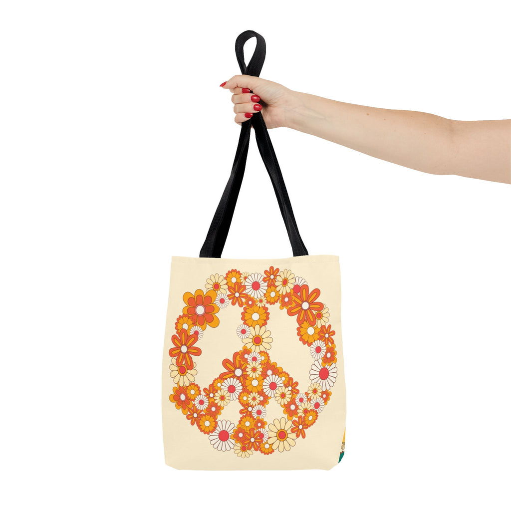 ✌️ 70s Floral Hippie Peace Sign Tote Bag