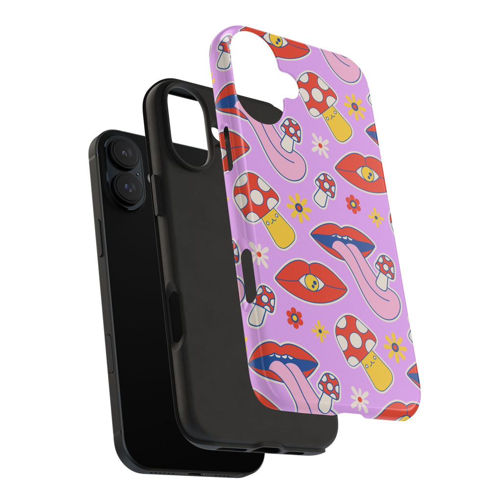 70s Lips Mushrooms Flower Power Purple Phone Case 💜🍄🌼