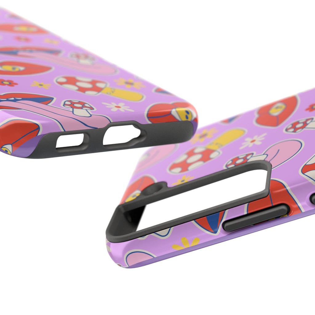 70s Lips Mushrooms Flower Power Purple Phone Case 💜🍄🌼