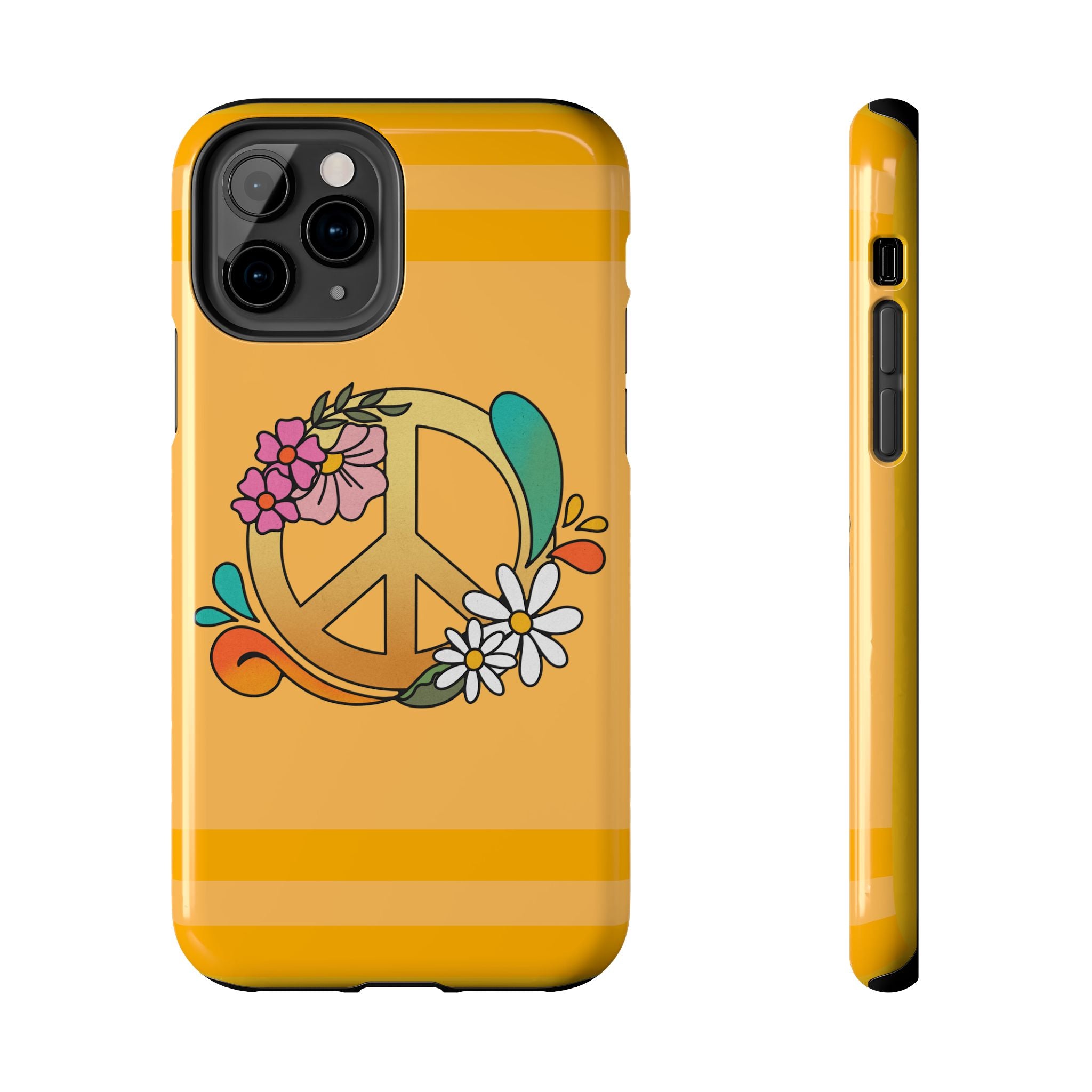 60s–70s Yellow Peace Sign Phone Case ✌️📱