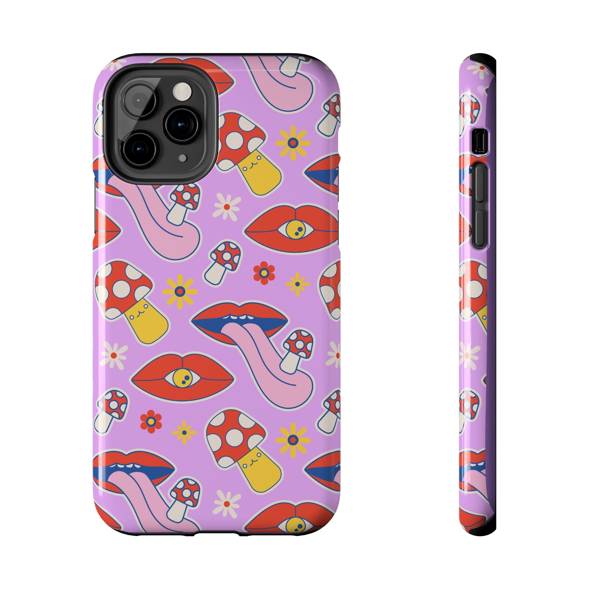 70s Lips Mushrooms Flower Power Purple Phone Case 💜🍄🌼