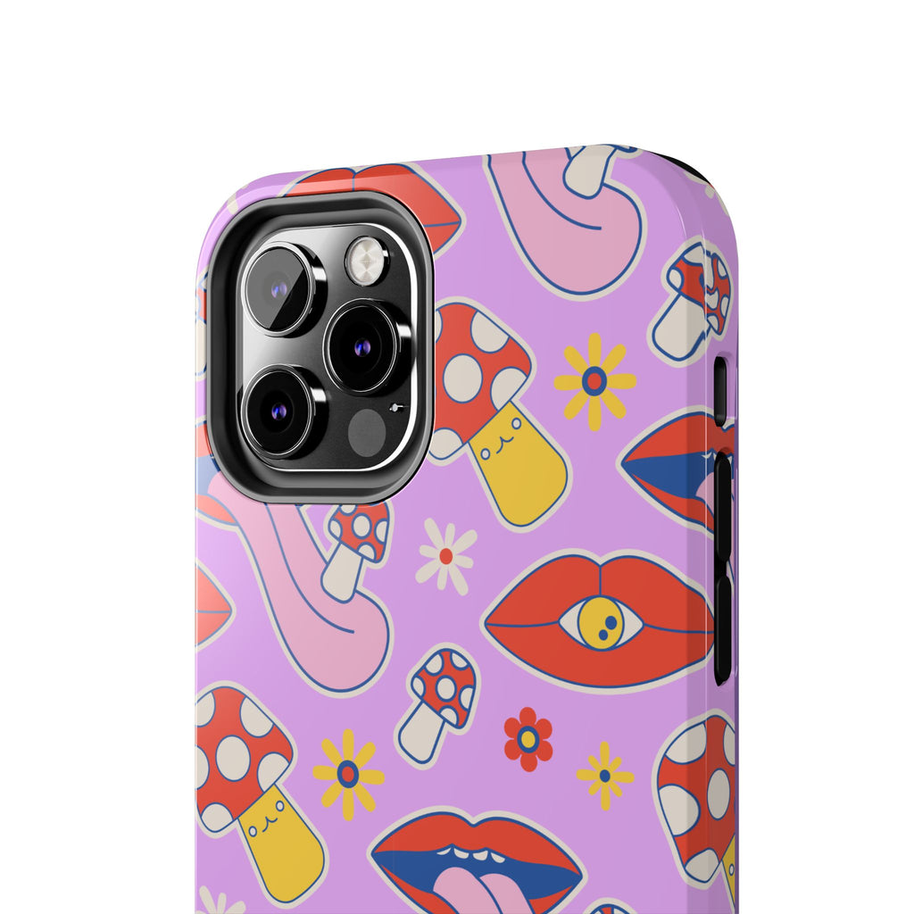 70s Lips Mushrooms Flower Power Purple Phone Case 💜🍄🌼