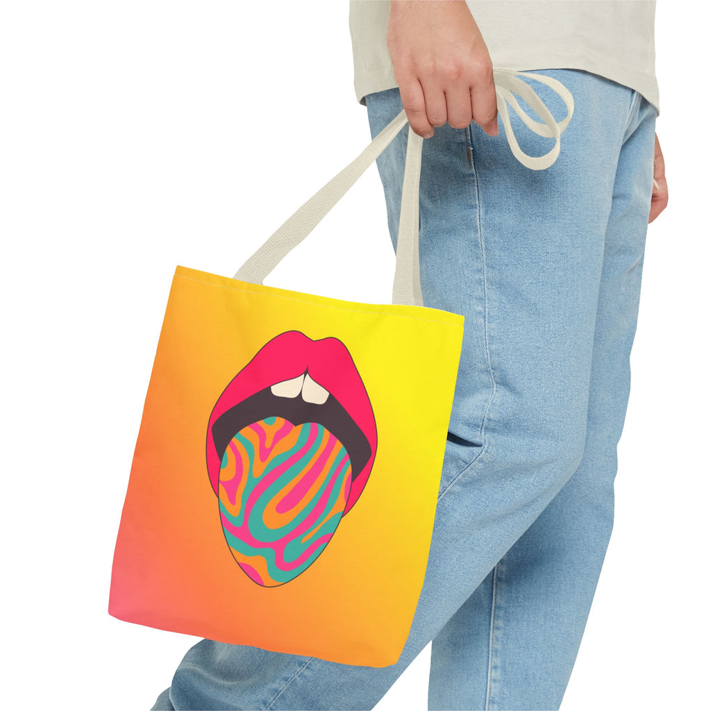👄🌈 60s–70s Psychedelic Lips & Tongue Tote Bag ✨🍄