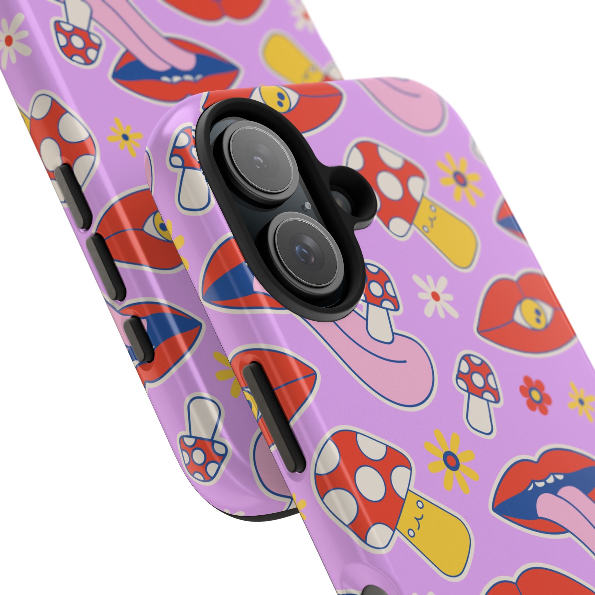 70s Lips Mushrooms Flower Power Purple Phone Case 💜🍄🌼