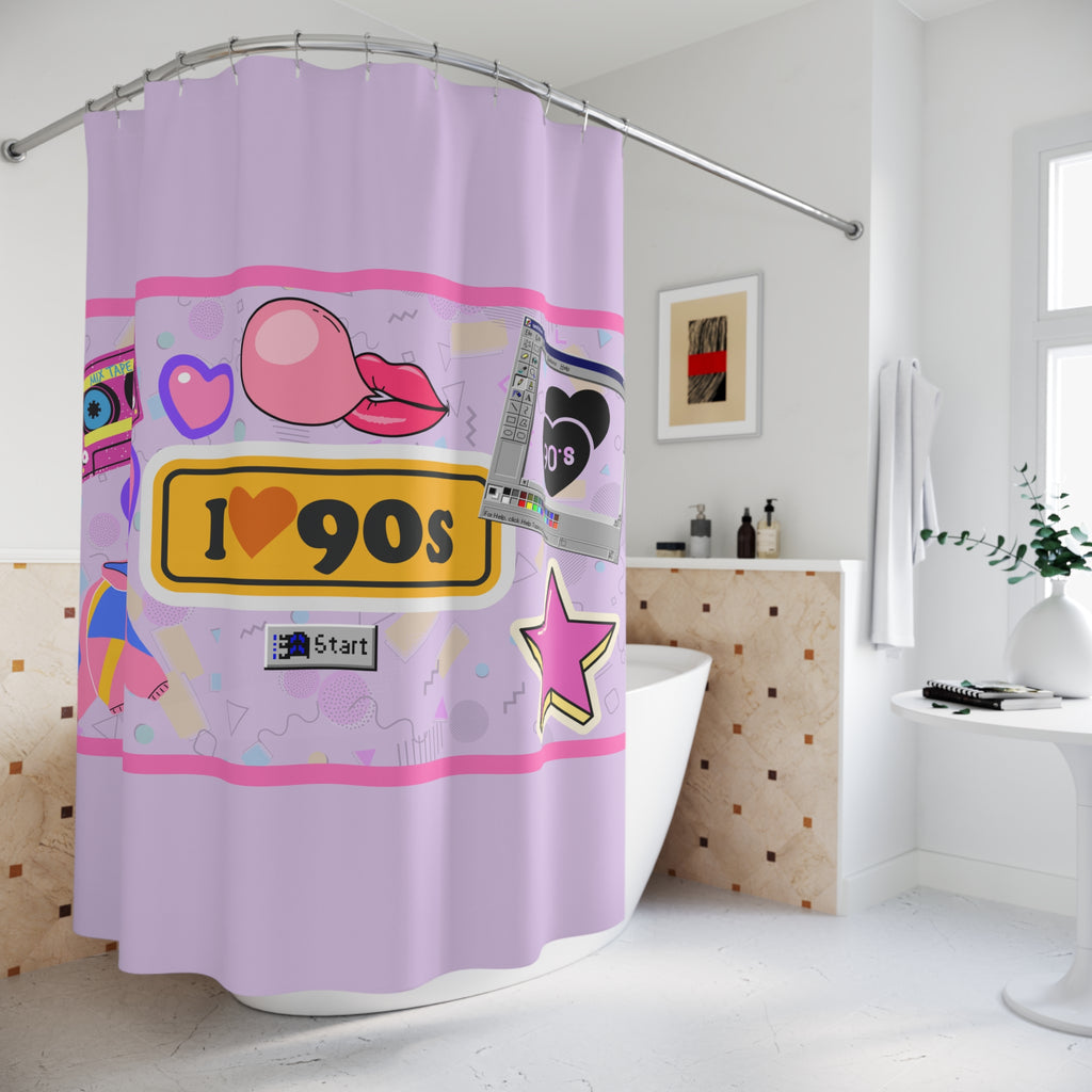 💖🌈 I Heart the 90s Elements Shower Curtain ✨🛁