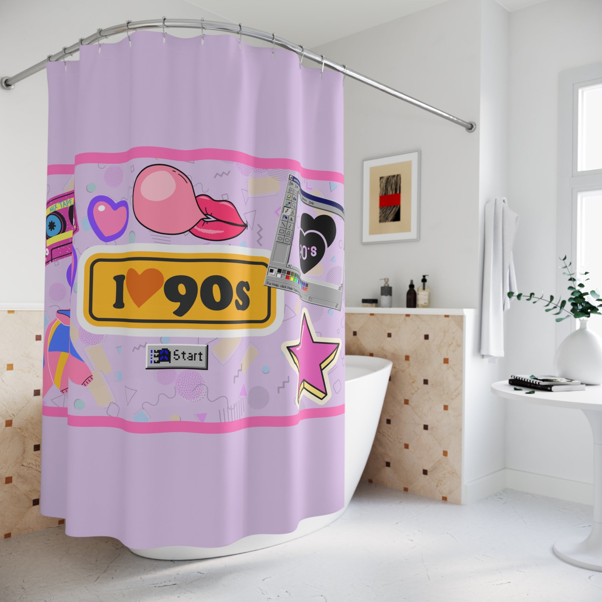 💖🌈 I Heart the 90s Elements Shower Curtain ✨🛁