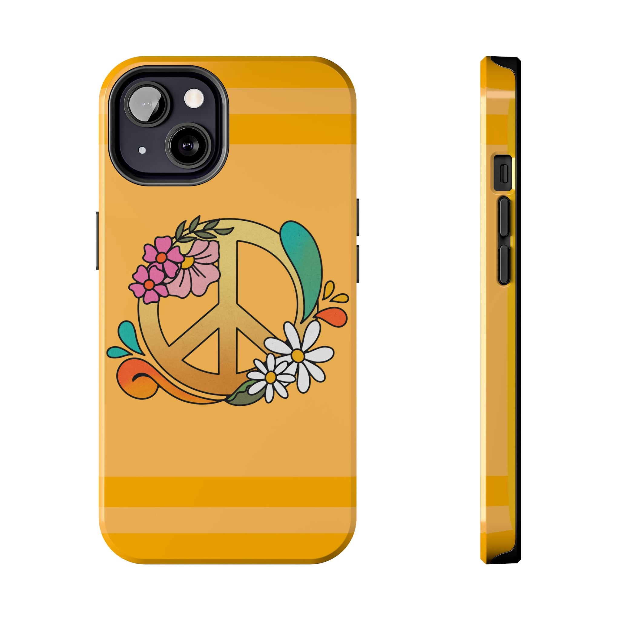 60s–70s Yellow Peace Sign Phone Case ✌️📱