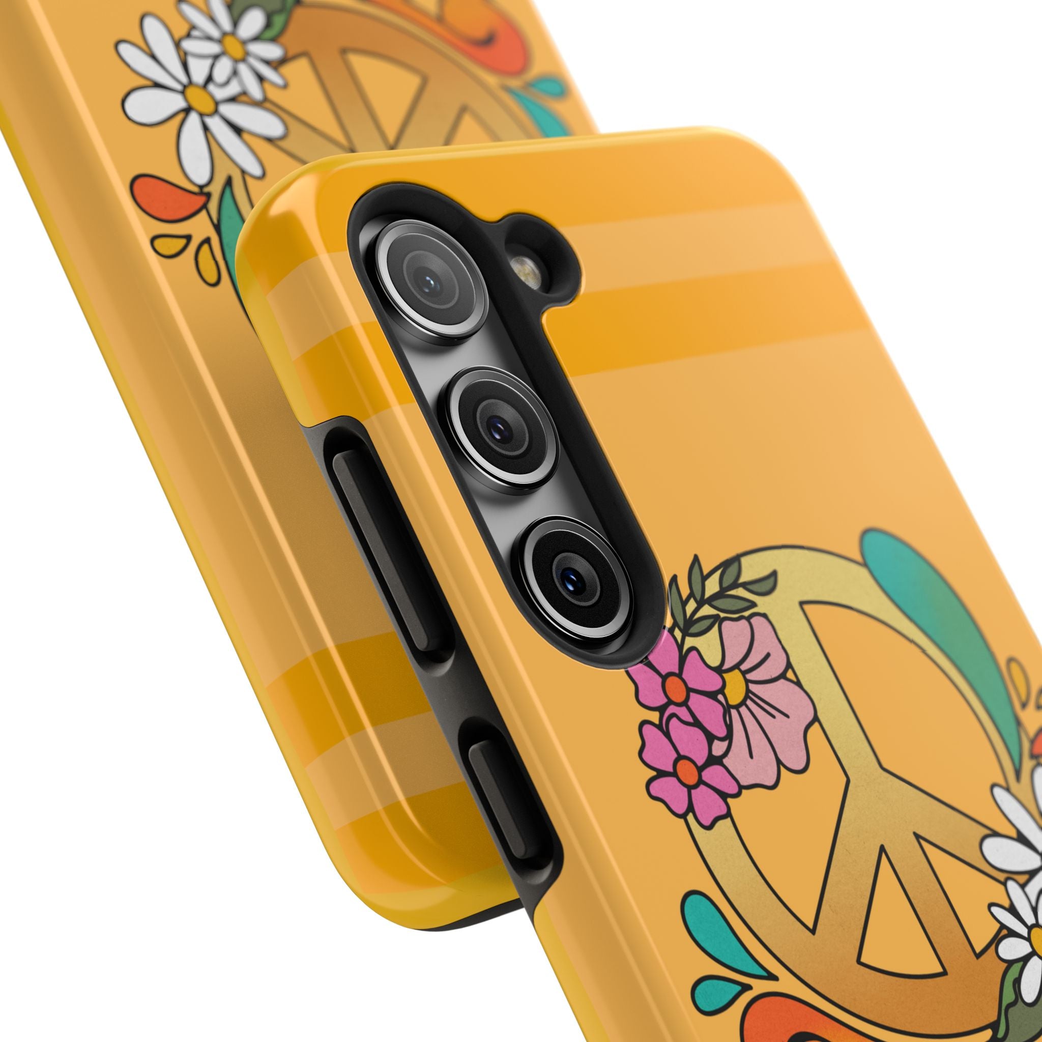 60s–70s Yellow Peace Sign Phone Case ✌️📱