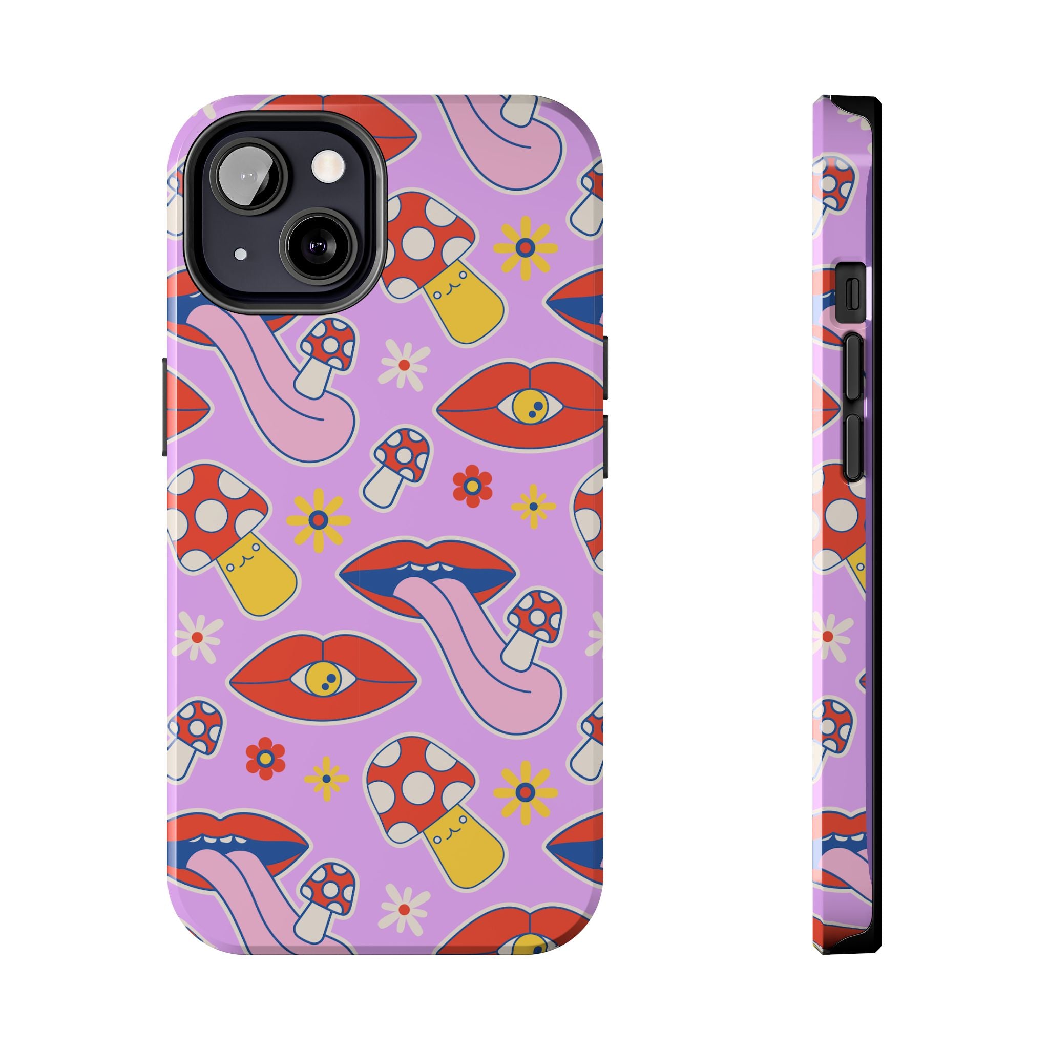 70s Lips Mushrooms Flower Power Purple Phone Case 💜🍄🌼