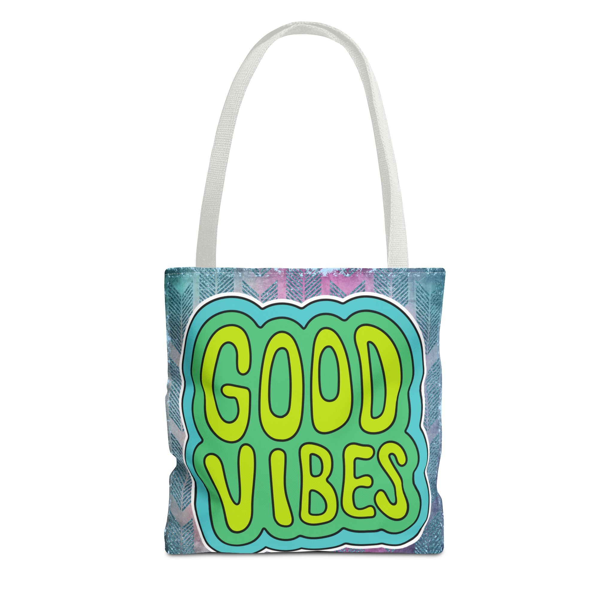 💚 70s Good Vibes Green & Blue Retro Throwback Tote Bag
