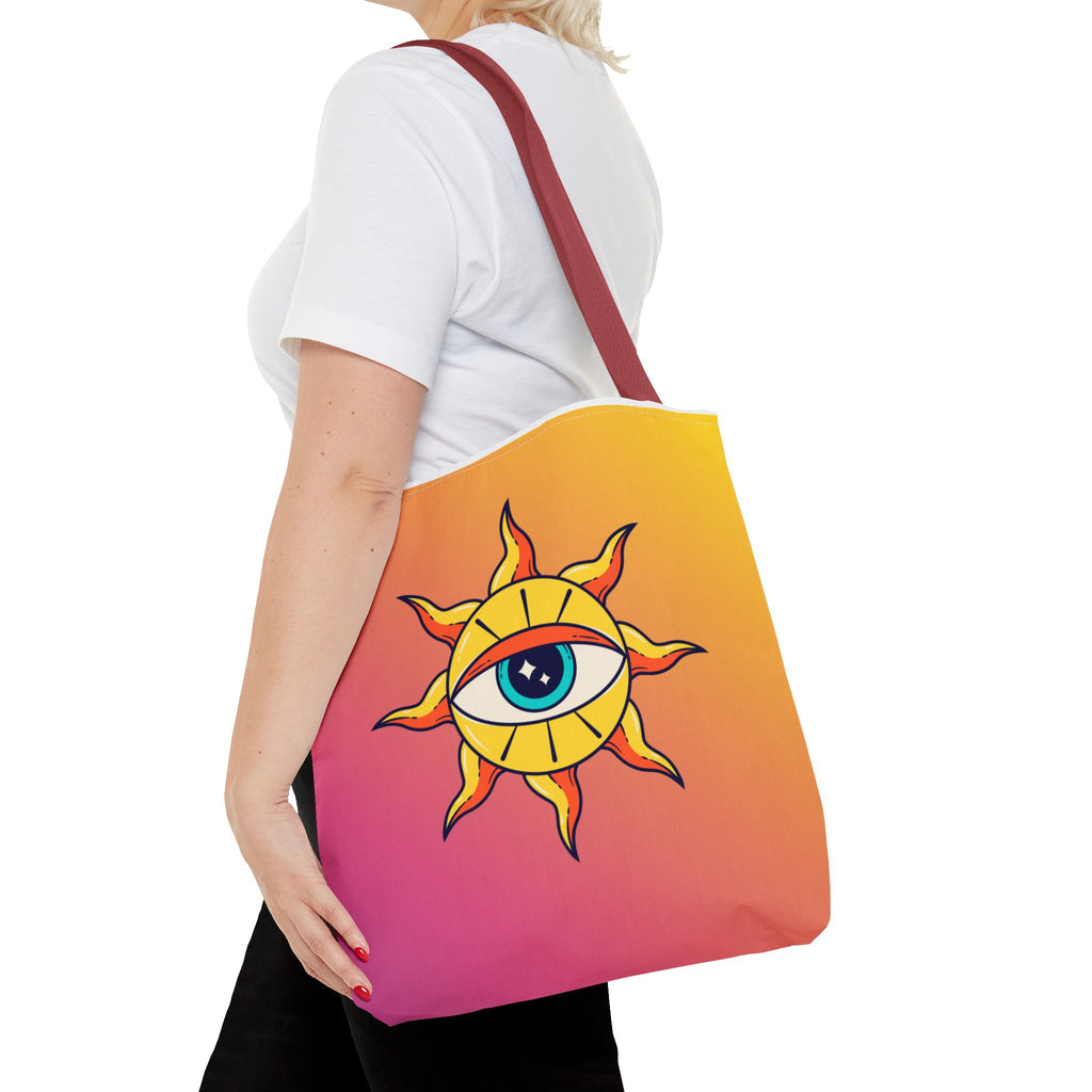 🌞👁️ 70s All-Seeing Eye Sun Design Tote Bag ✨🌿