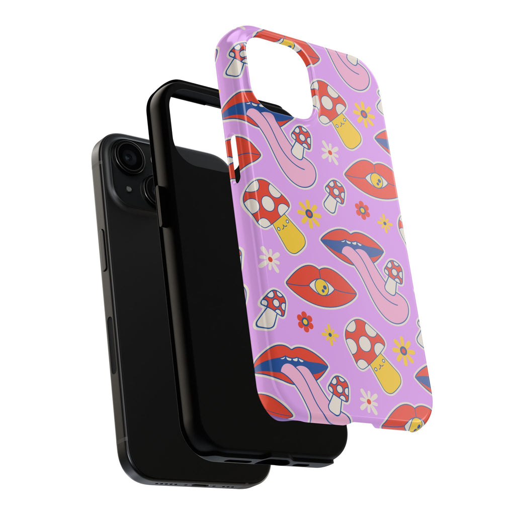 70s Lips Mushrooms Flower Power Purple Phone Case 💜🍄🌼
