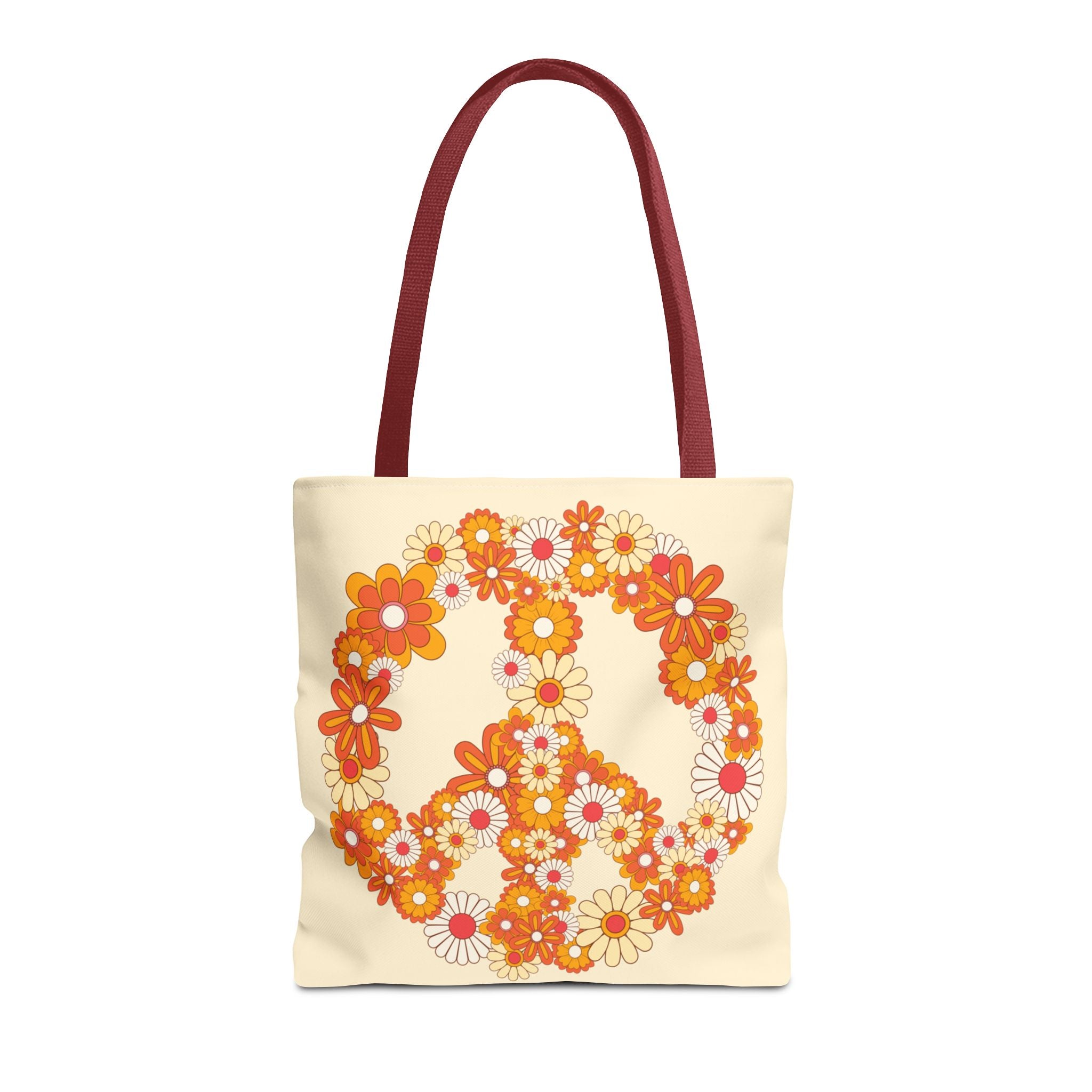 ✌️ 70s Floral Hippie Peace Sign Tote Bag
