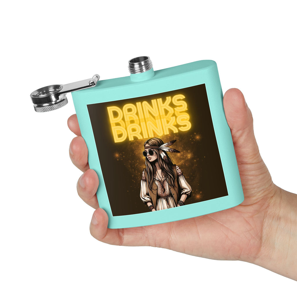 Drinks Drinks Drinks – Hippie Woman Vintage Flask