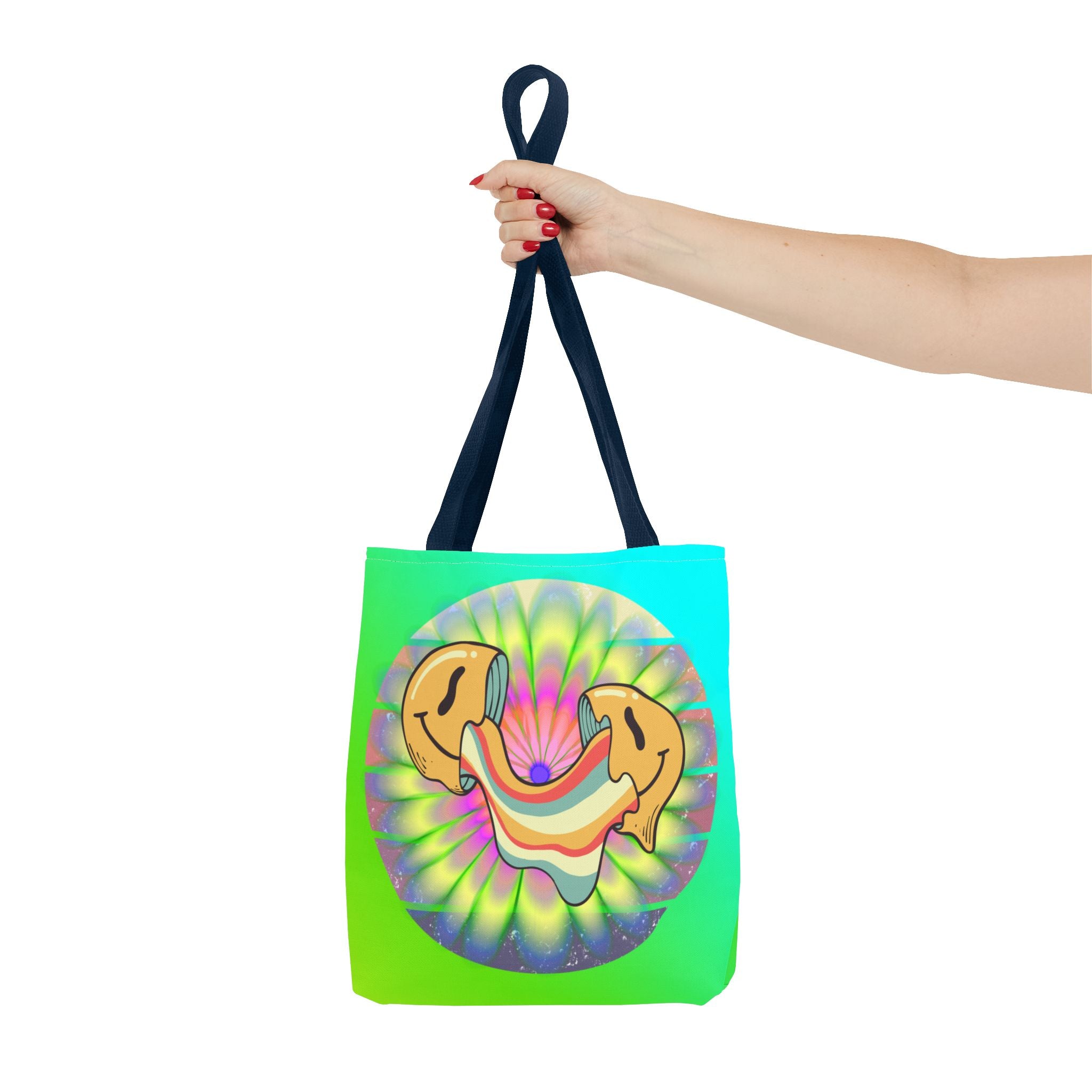 😊🌈 70s Trippy Psychedelic Smiley Tie-Dye Tote Bag ✨🍄